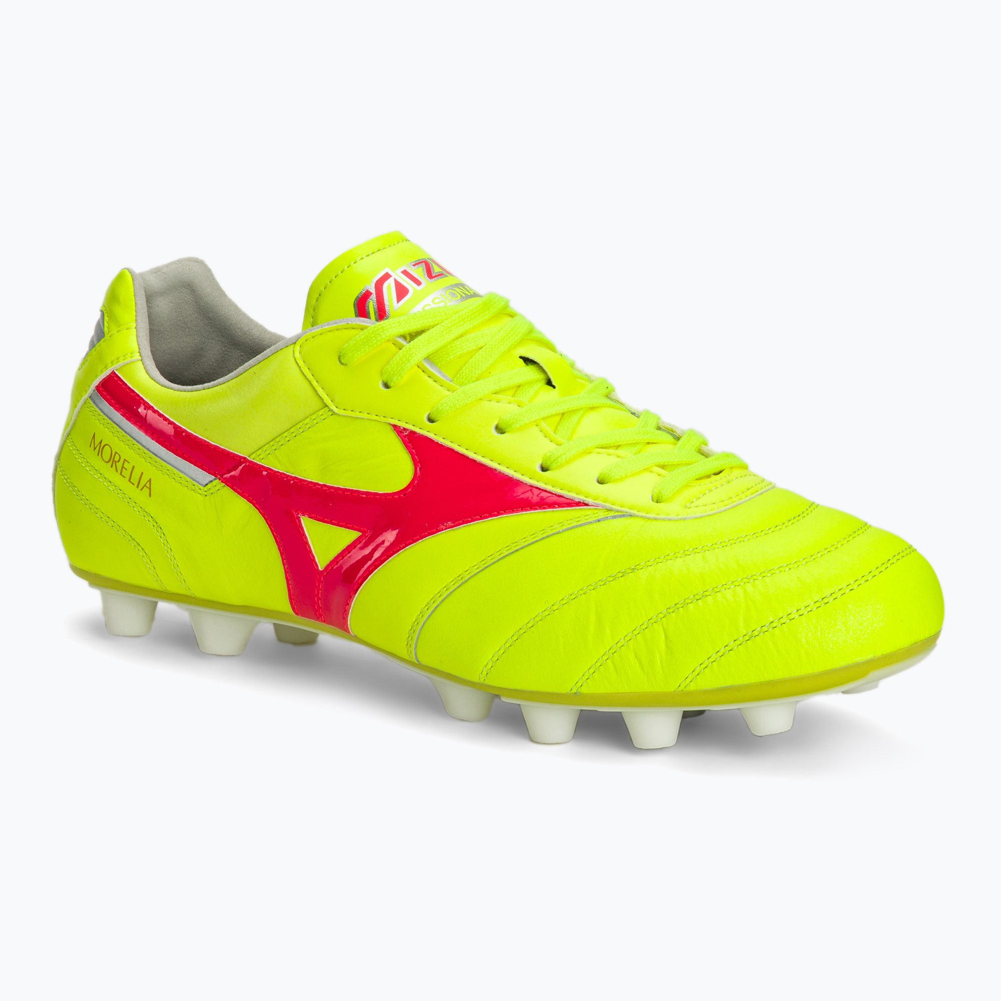 Buty piłkarskie męskie Mizuno Morelia II Elite MD safety yellow/fiery coral 2/galaxy silver 