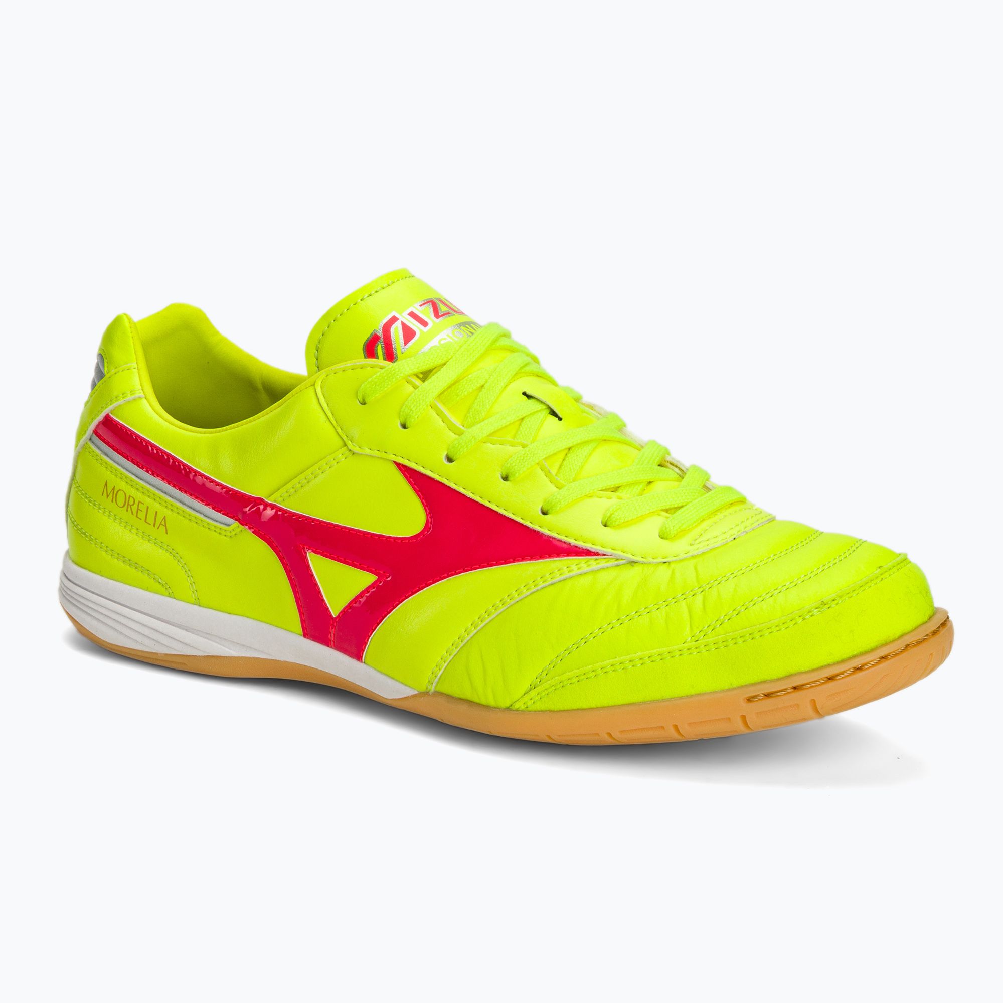 Buty piłkarskie męskie Mizuno Morelia Sala Elite IN safety yellow/fiery coral 2/galaxy silver 