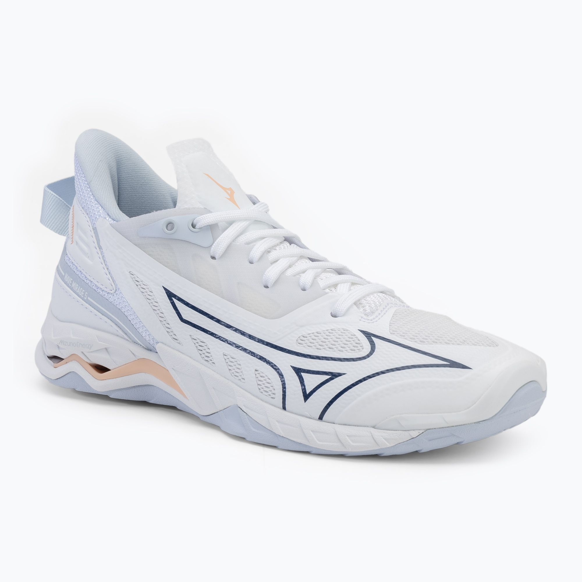 Buty do piłki ręcznej damskie Mizuno Wave Mirage 5 white/navy peony/peach parfait 