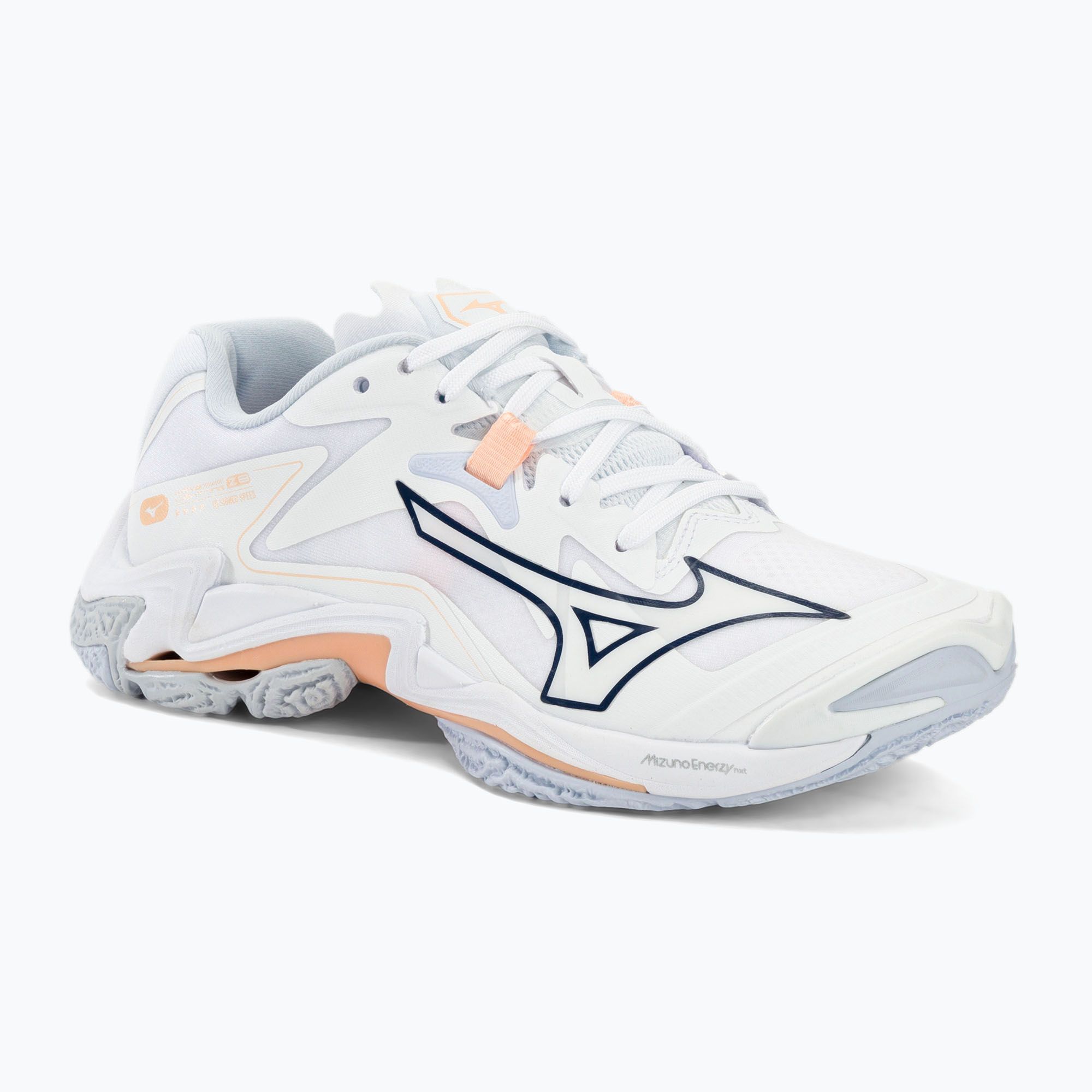 Buty do siatkówki damskie Mizuno Wave Lightning Z8 white/ navy peony/ peach parfait 