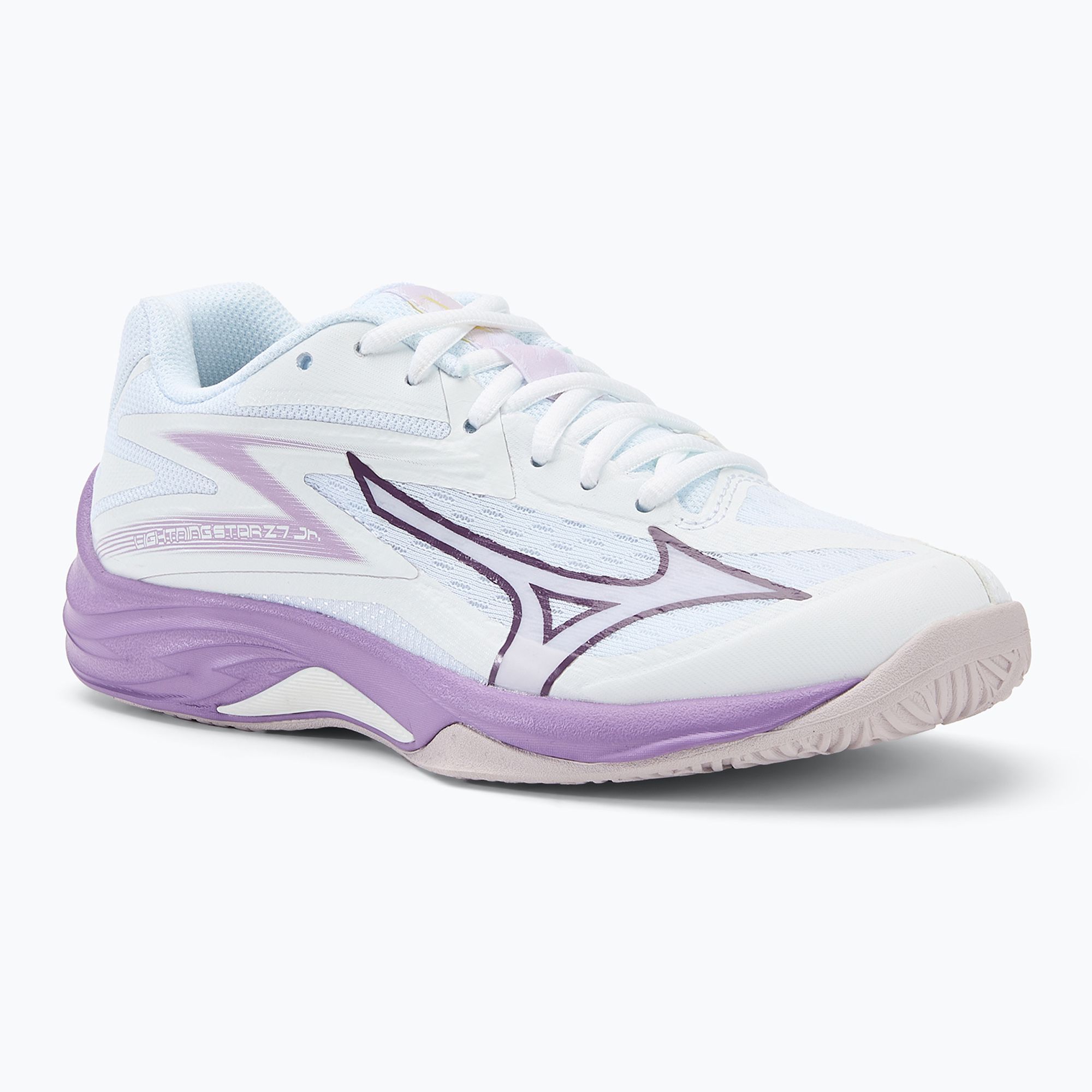 Buty do siatkówki dziecięce Mizuno Lightning Star Z7 white/patrician purple/quince 