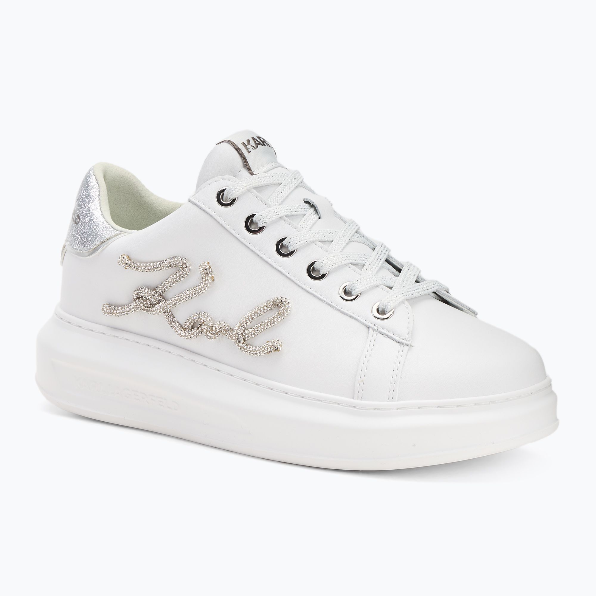 Buty KARL LAGERFELD Kapri Signia Rhinestone white leather w/silver 