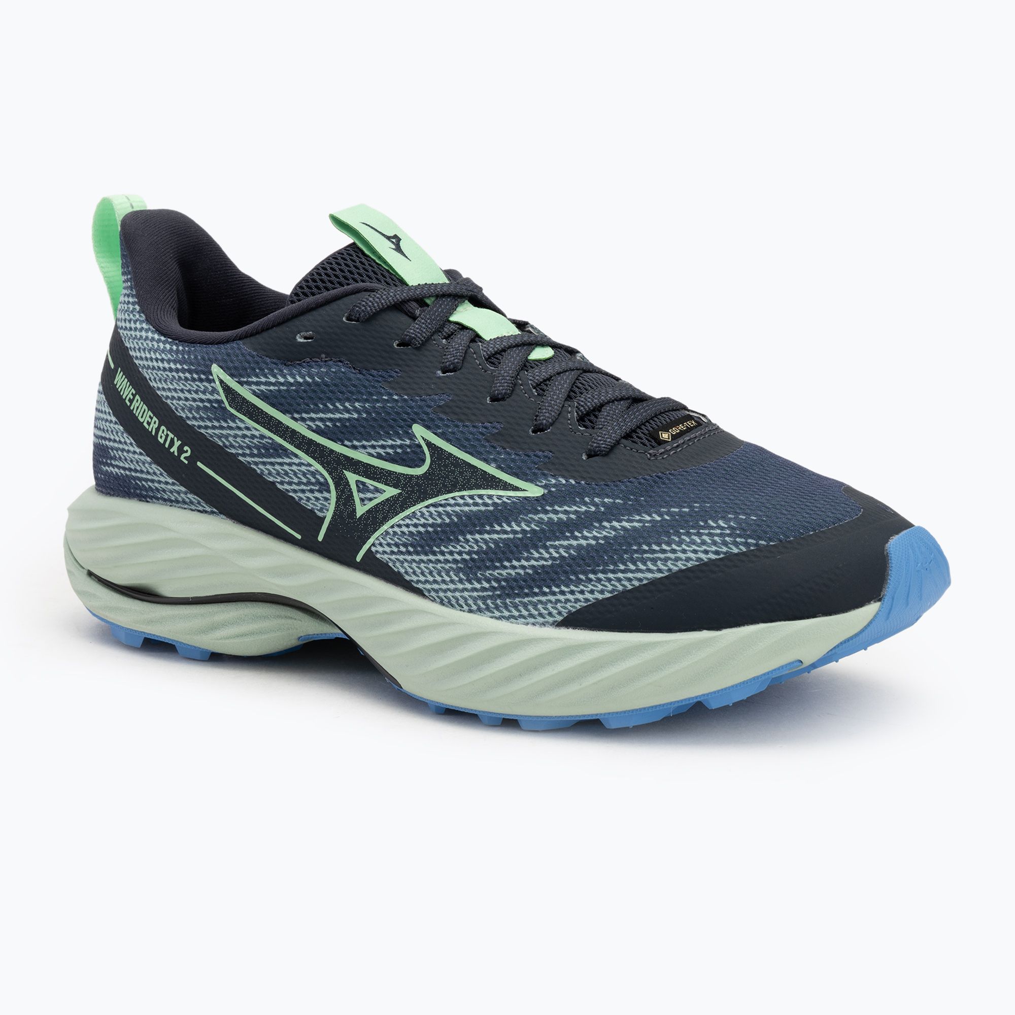 Buty do biegania męskie Mizuno Wave Rider GTX 2 vintage indigo/neo mint/front blue 