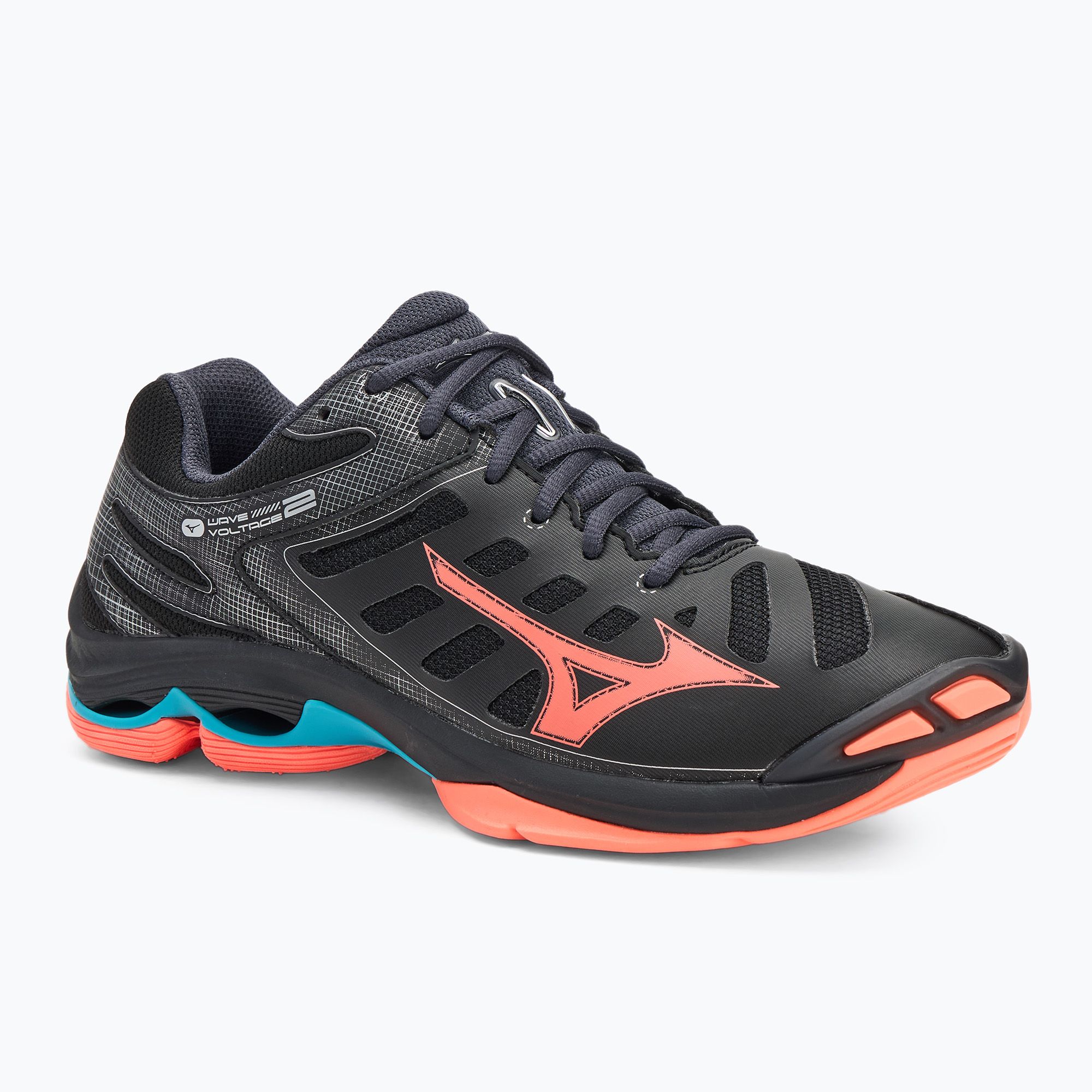 Buty do siatkówki Mizuno Wave Voltage 2 black/neon flame/peacock blue 