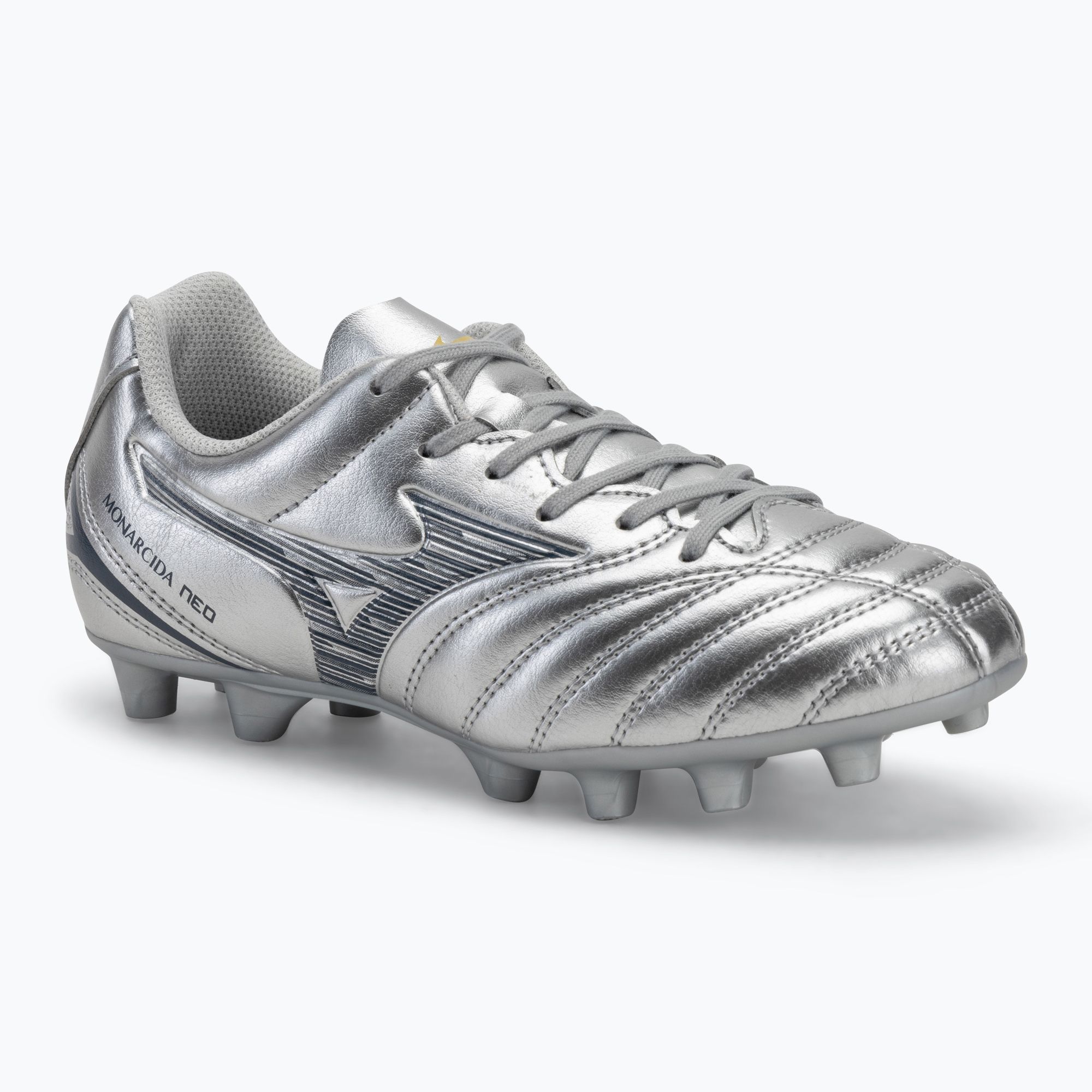 Buty piłkarskie dziecięce Mizuno Monarcida Neo III Select Jr Md galaxy silver/8605 c/gold 