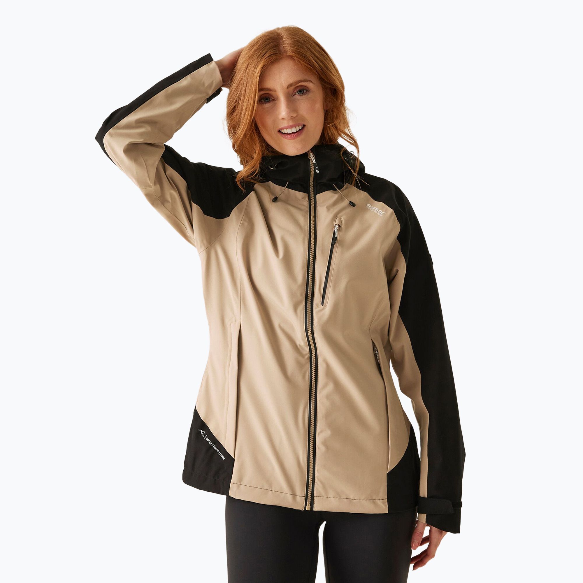 Kurtka przeciwdeszczowa damska REGATTA Birchdale warm taupe/black 