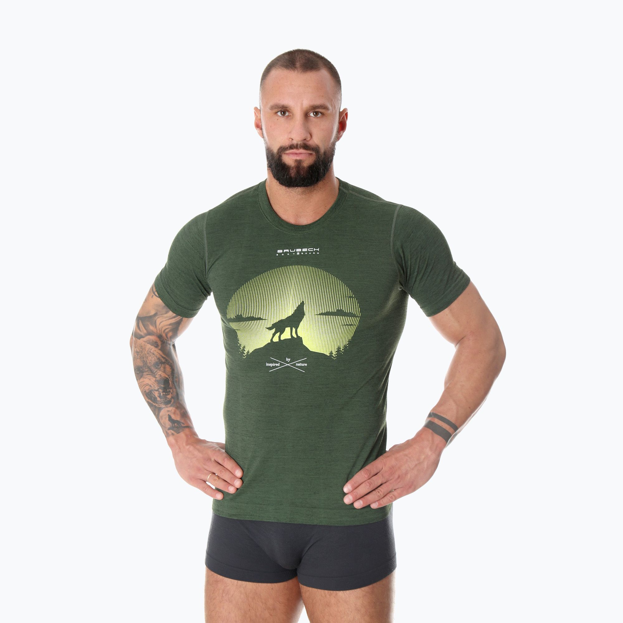 Koszulka termoaktywna męska Brubeck Outdoor Merino Wool Pro ciemnozielony/wilk 2 