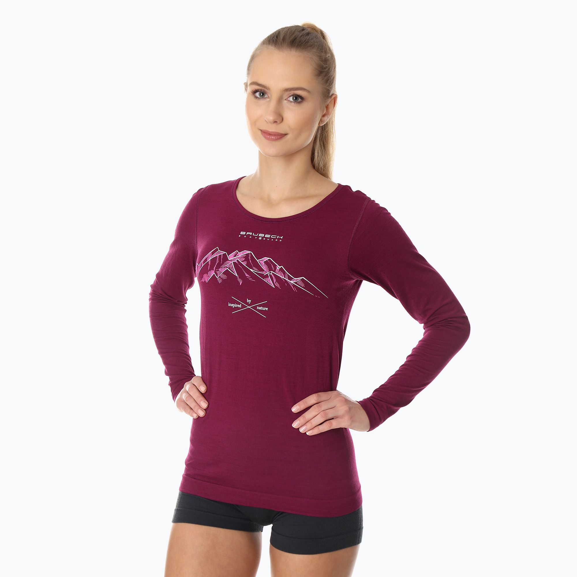 Longsleeve termoaktywny damski Brubeck Outdoor Merino Wool Pro śliwkowy/góry 3 