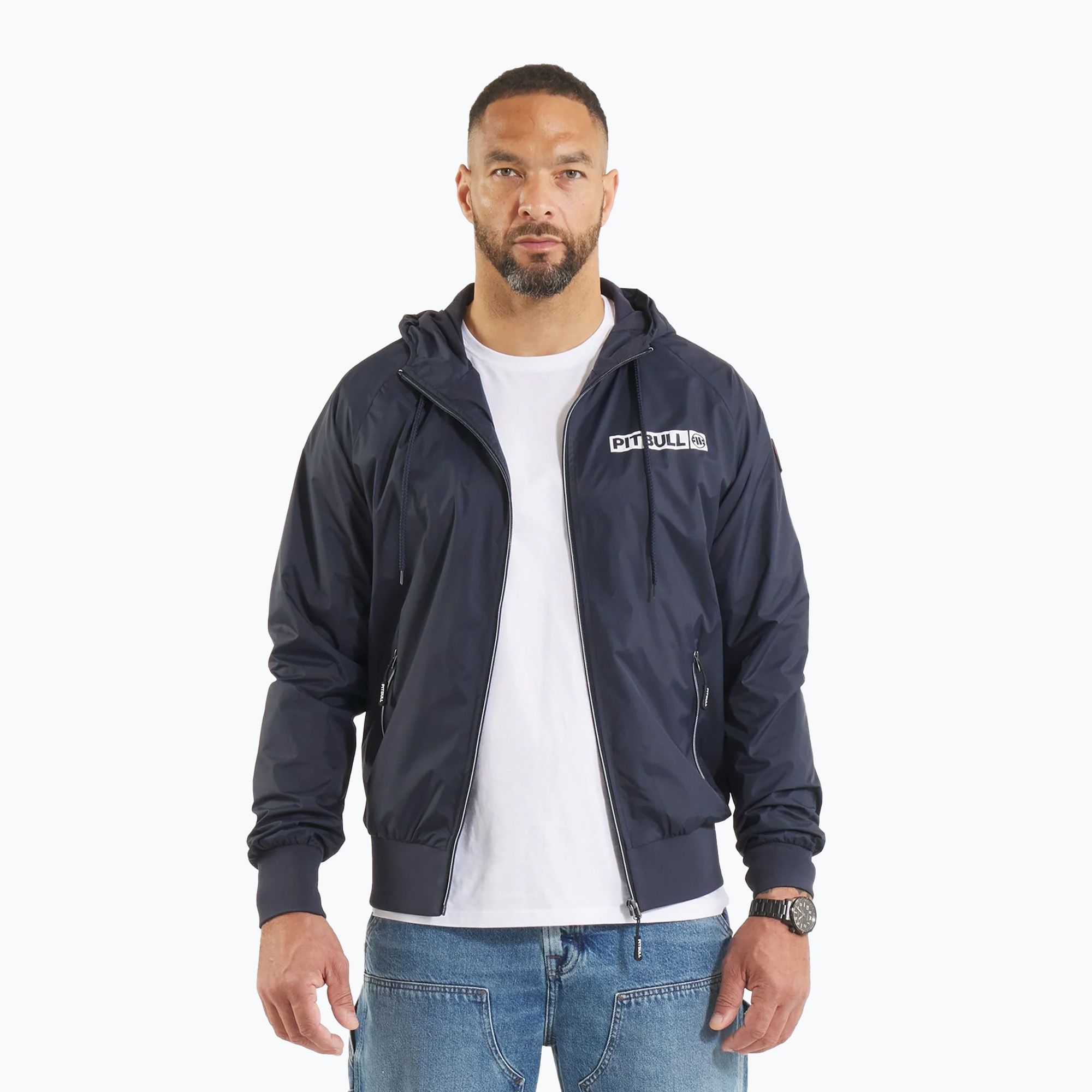 Kurtka męska Pitbull Athletic Logo Hooded Nylon dark navy 