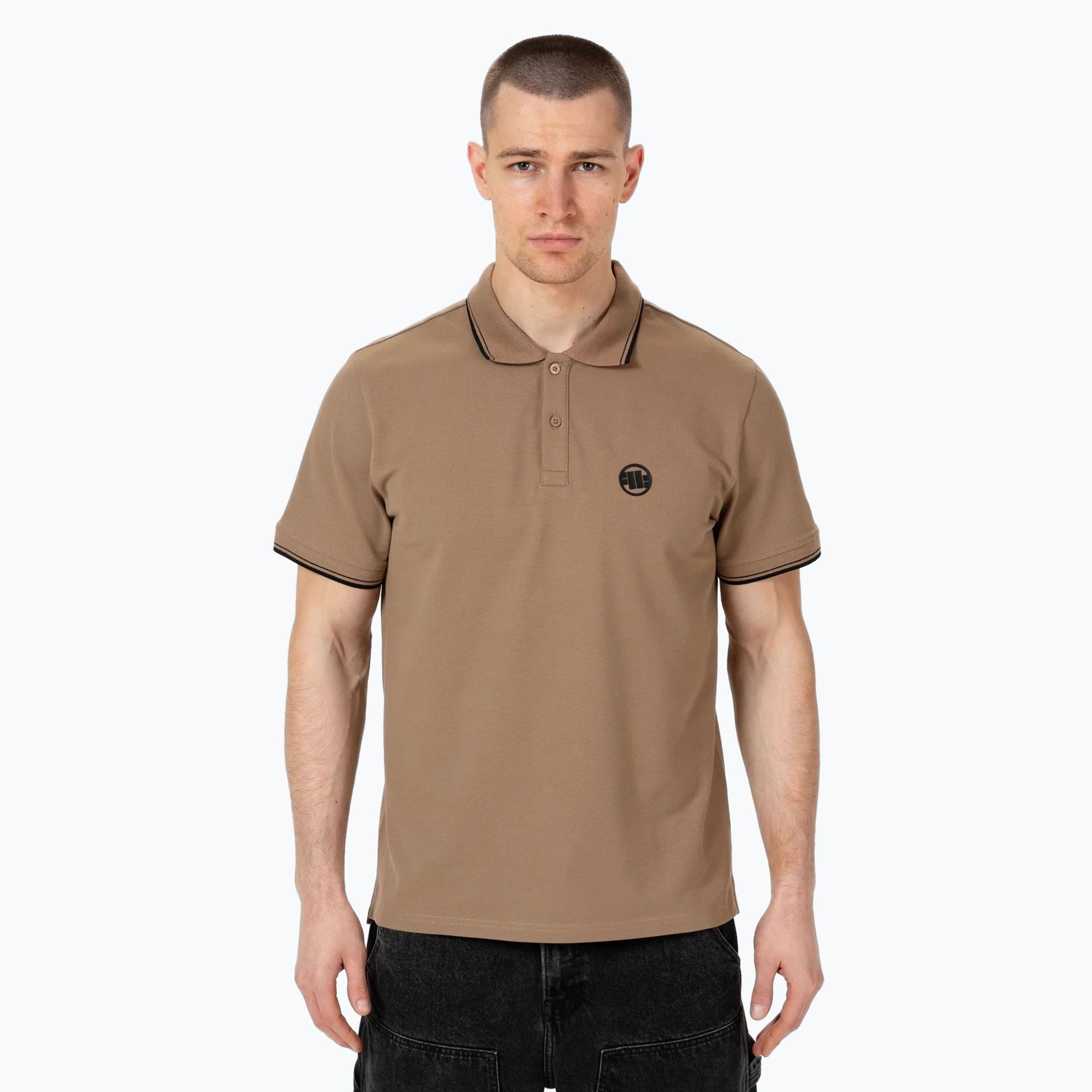 Koszulka polo męska Pitbull Polo Pique Stripes Regular coyote brown 