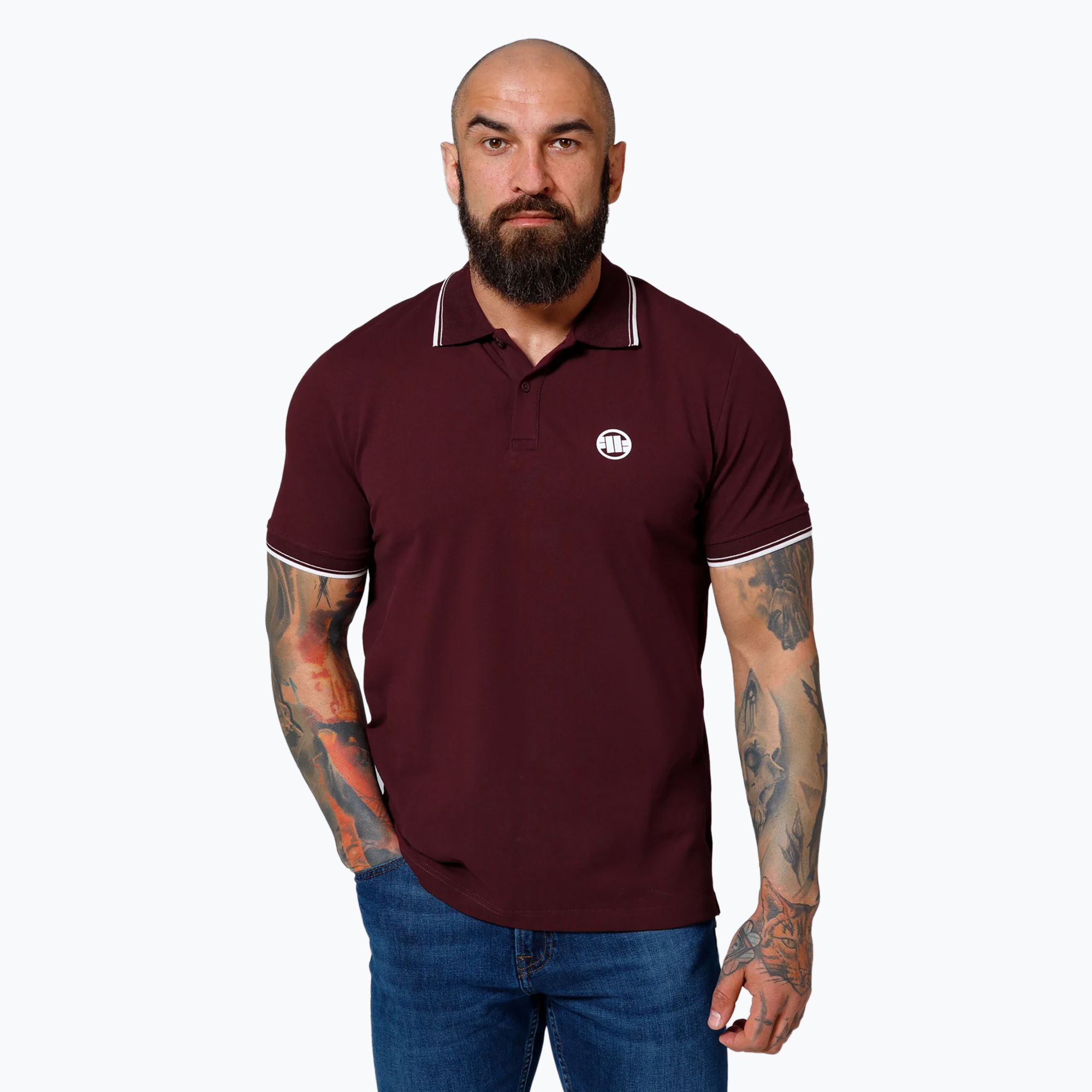 Koszulka polo męska Pitbull Polo Pique Stripes Regular burgundy 