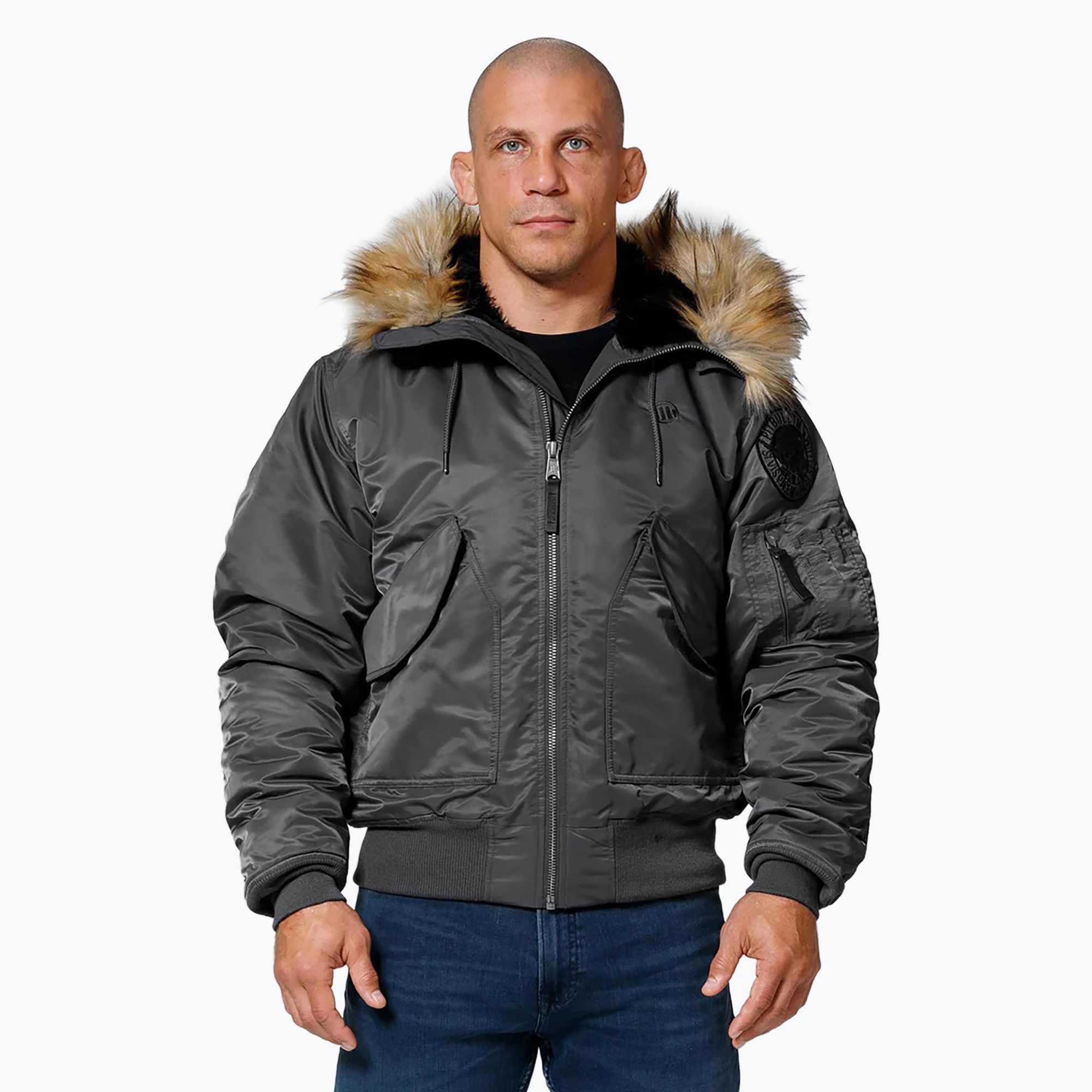 Kurtka zimowa męska Pitbull Harvest Hooded Bomber graphite 
