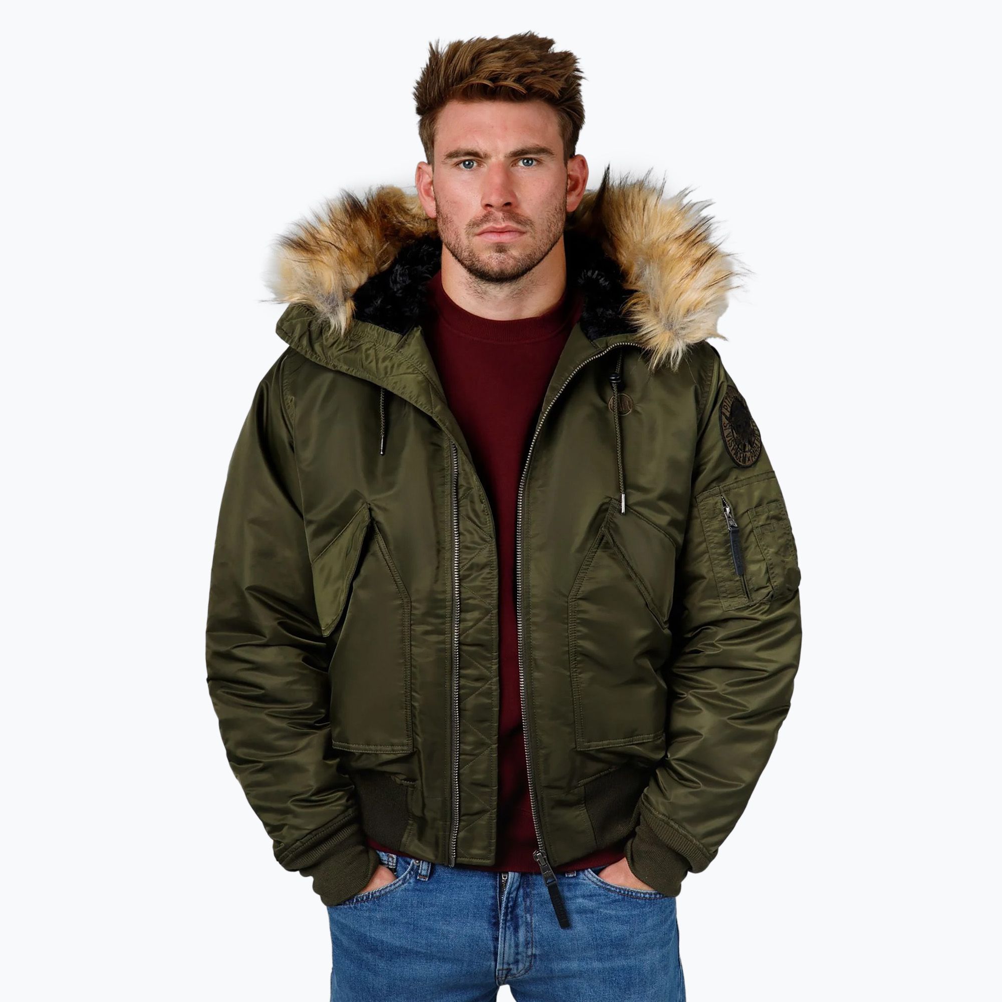 Kurtka zimowa męska Pitbull Harvest Hooded Bomber olive 