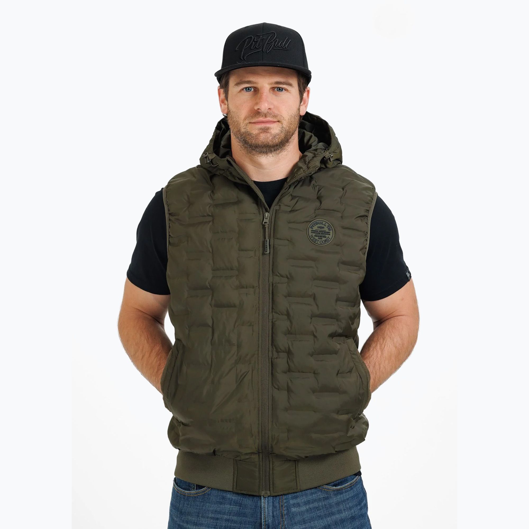 Bezrękawnik męski Pitbull Carver Quilted Hooded olive 