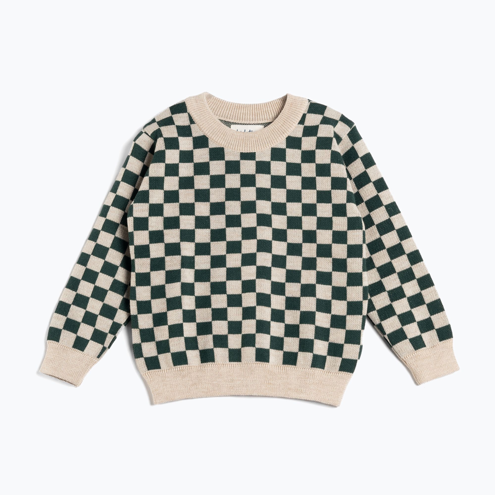 Sweter dziecięcy KID STORY Merino green chessboard 