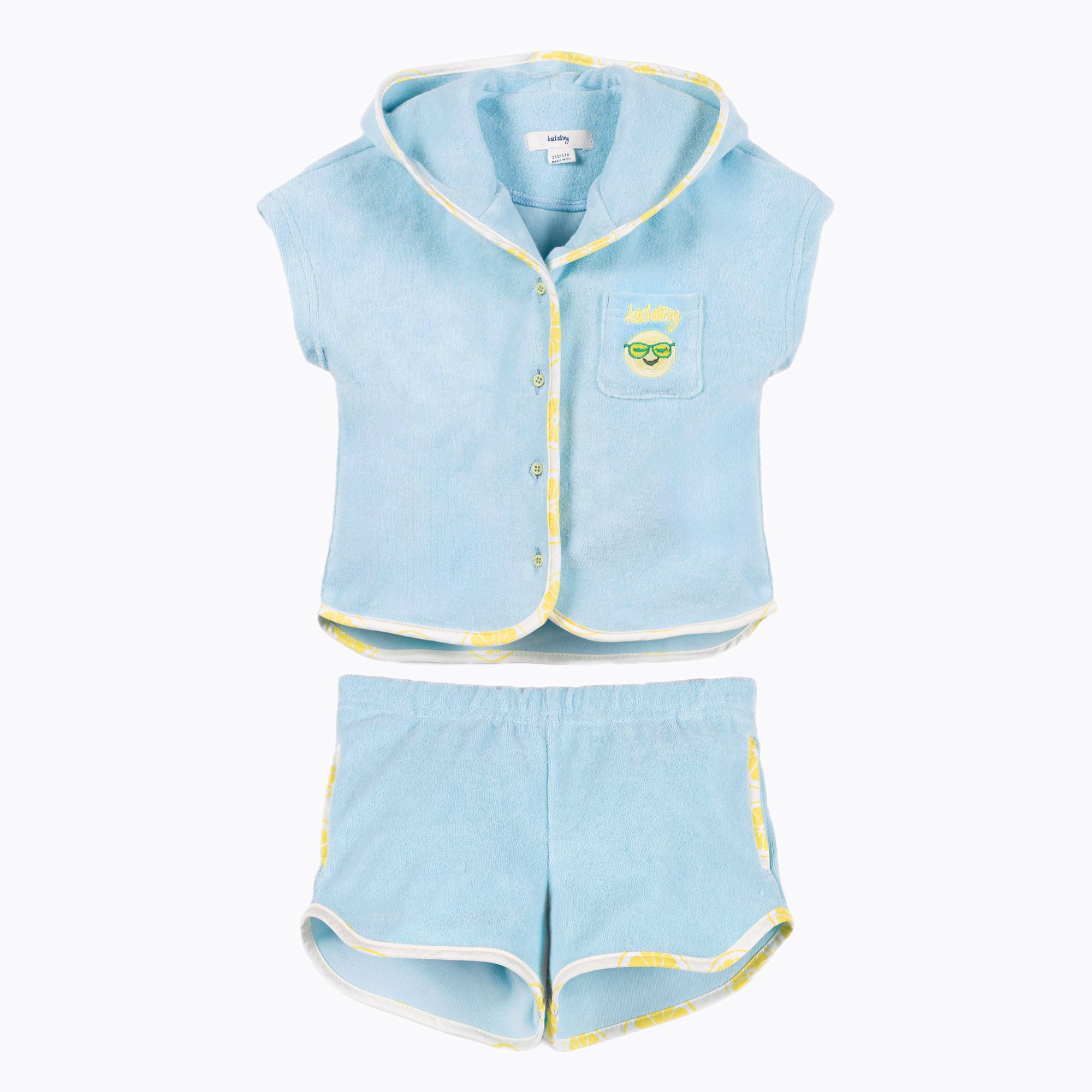 Komplet dziecięcy KID STORY Frotowy z Bawełny Organicznej Koszula i Spodenki blue sky 