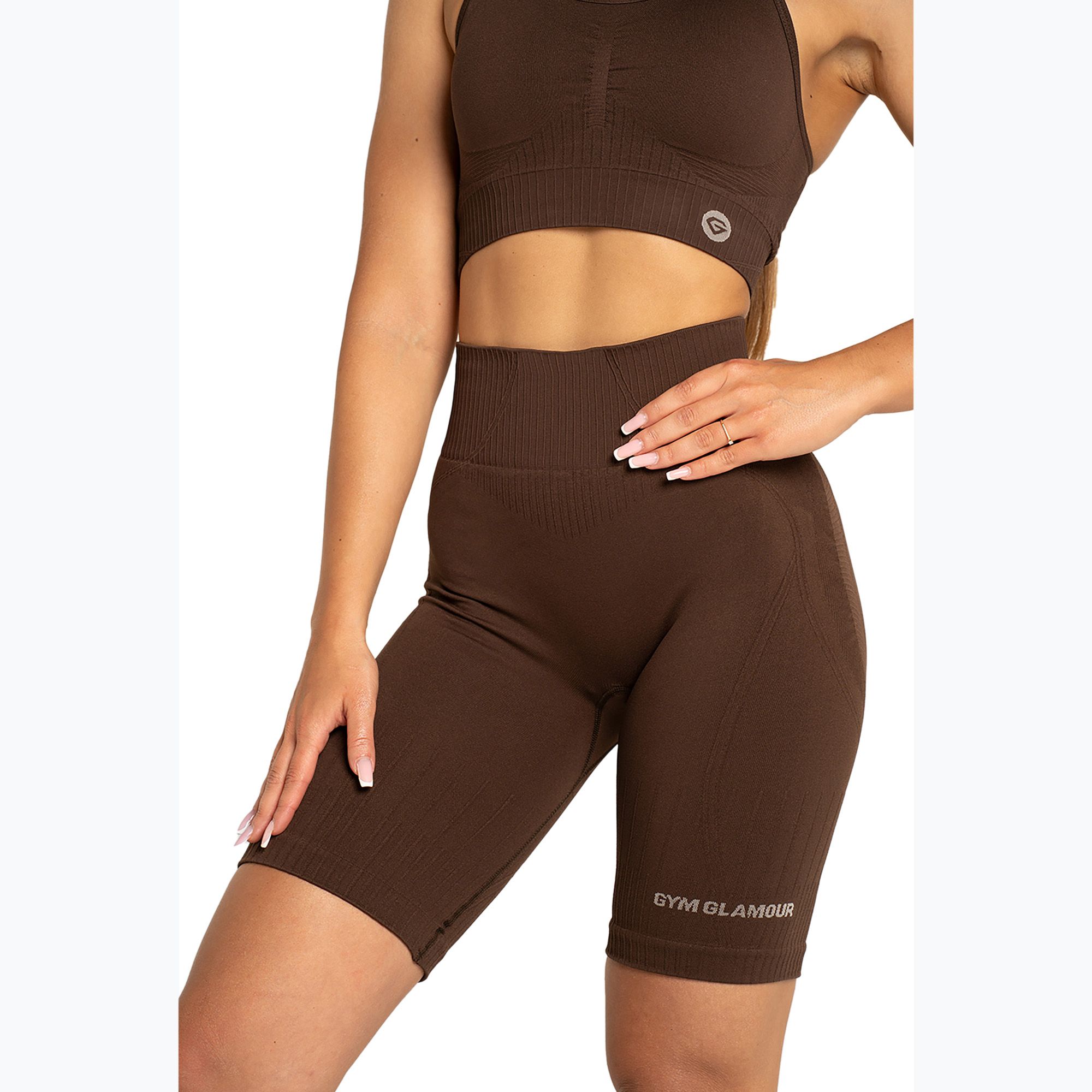 Spodenki bikery treningowe damskie Gym Glamour Push Up 2.0 dark chocolate 