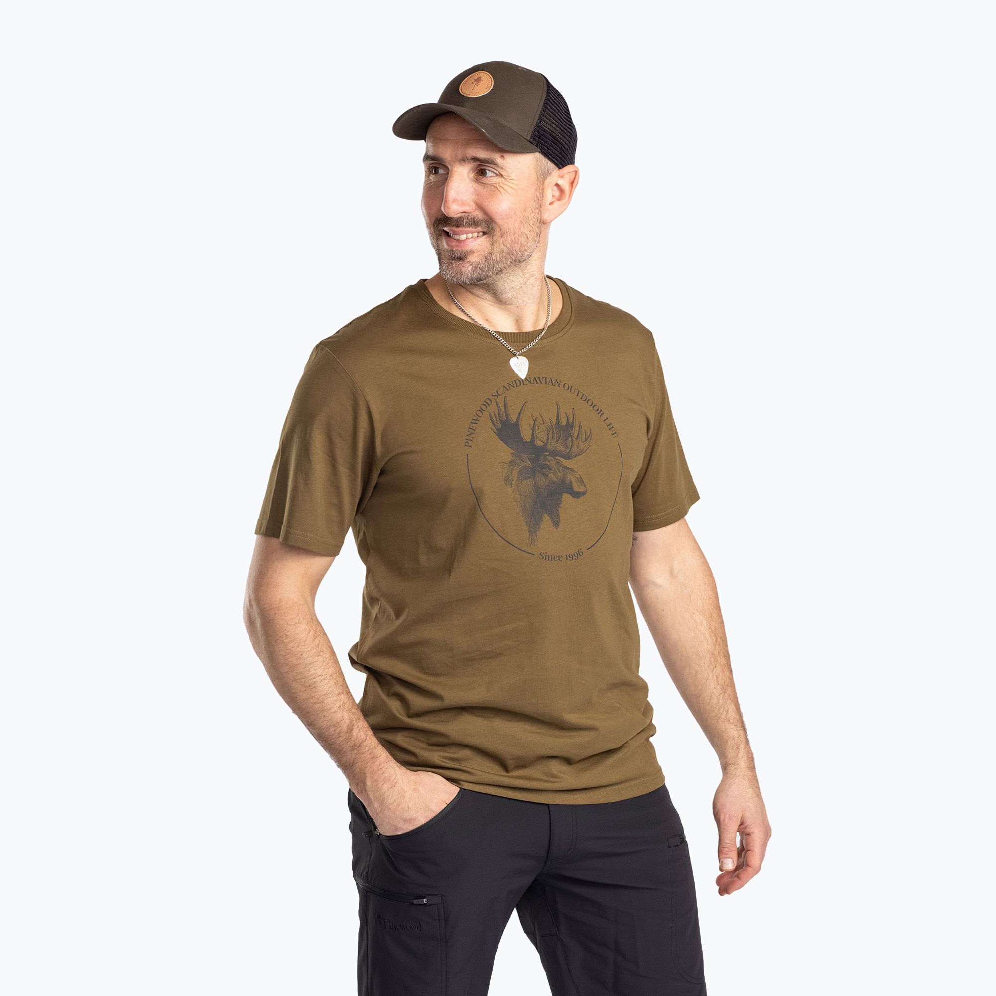 Koszulka męska Pinewood Moose h.olive 