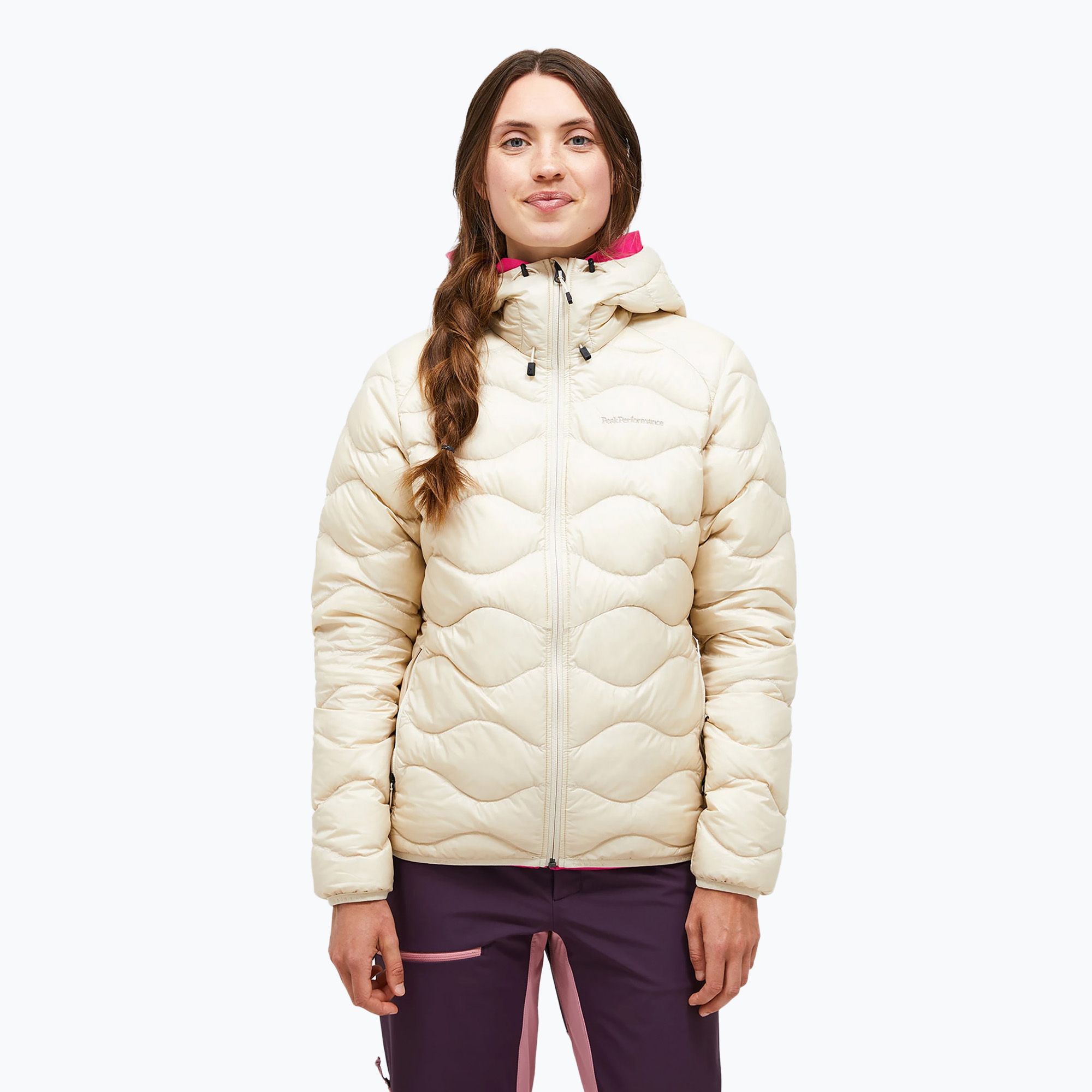 Kurtka puchowa damska Peak Performance Helium Down Hood sand fog 