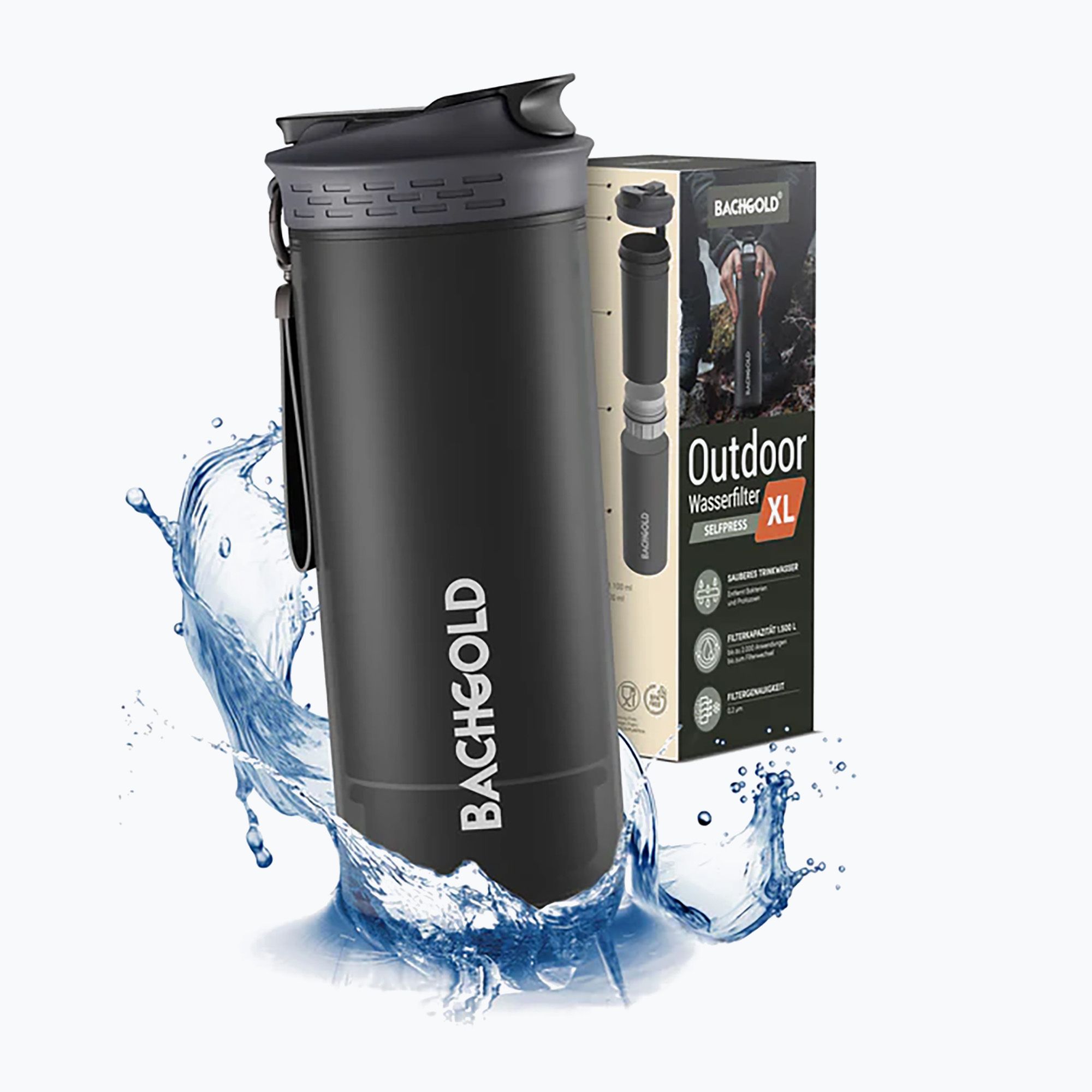 Butelka turystyczna z filtrem Bachgold Selfpress Waterfilter XL 800 ml czarny 