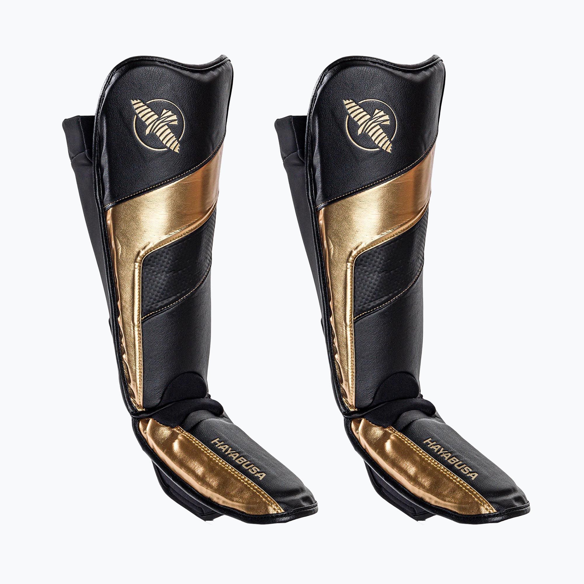 Ochraniacze piszczeli i stóp Hayabusa T3 Full Back Shin Guards black/gold 