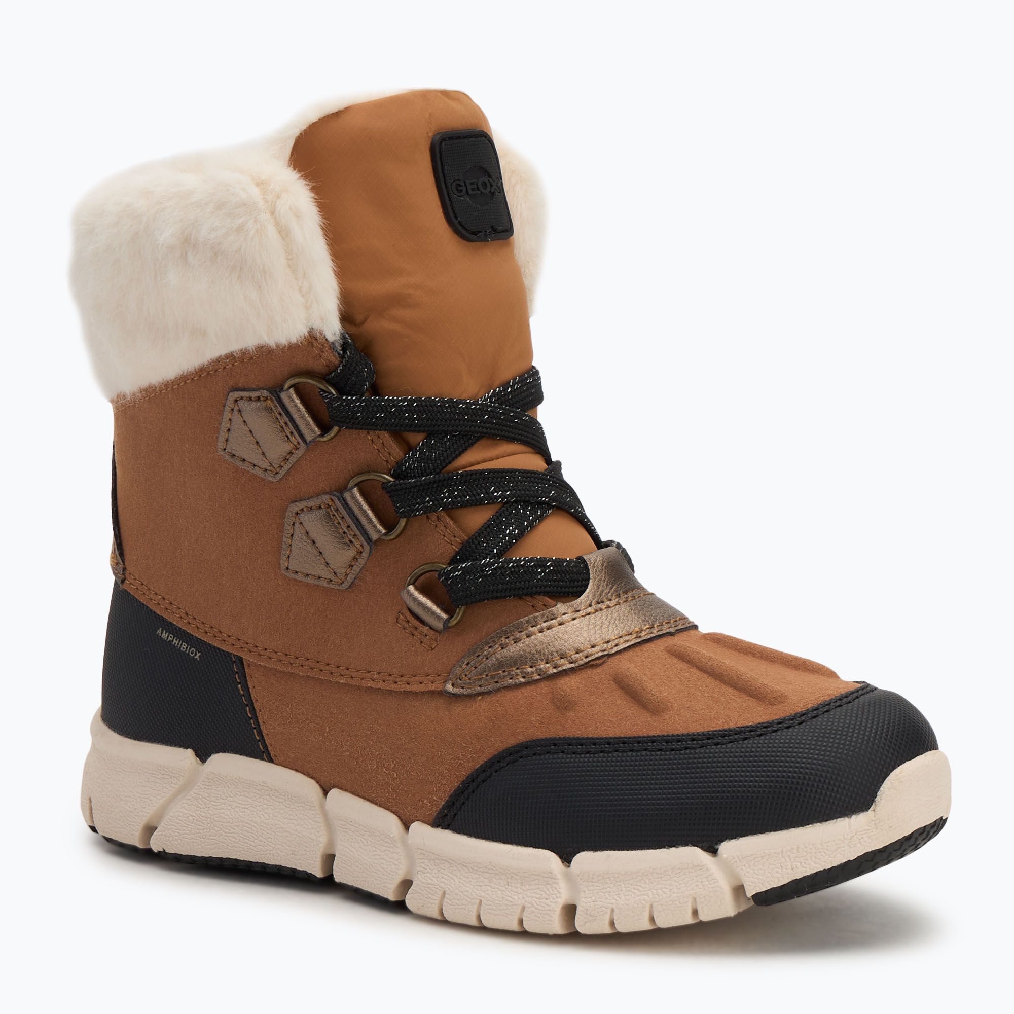 Śniegowce dziecięce Geox Flexyper ABX whisky/black 