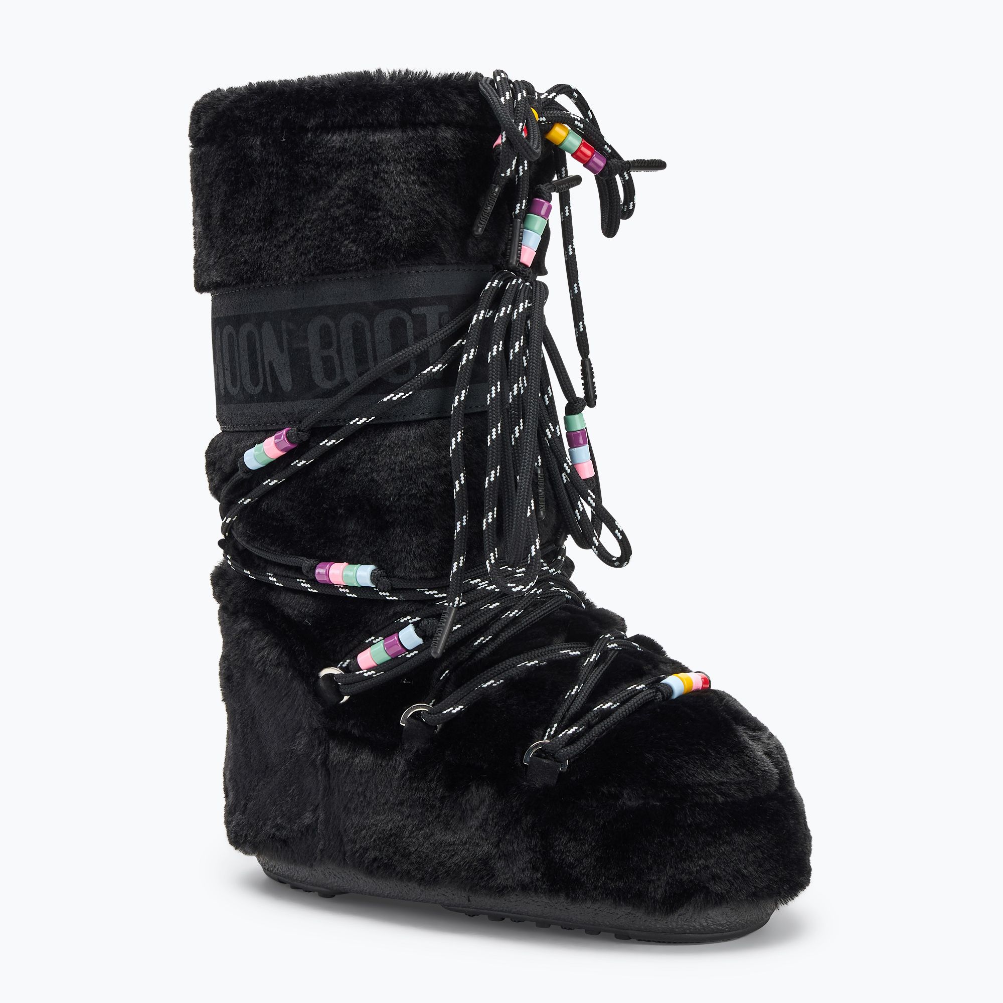 Śniegowce Moon Boot Icon Faux Fur Beads black 