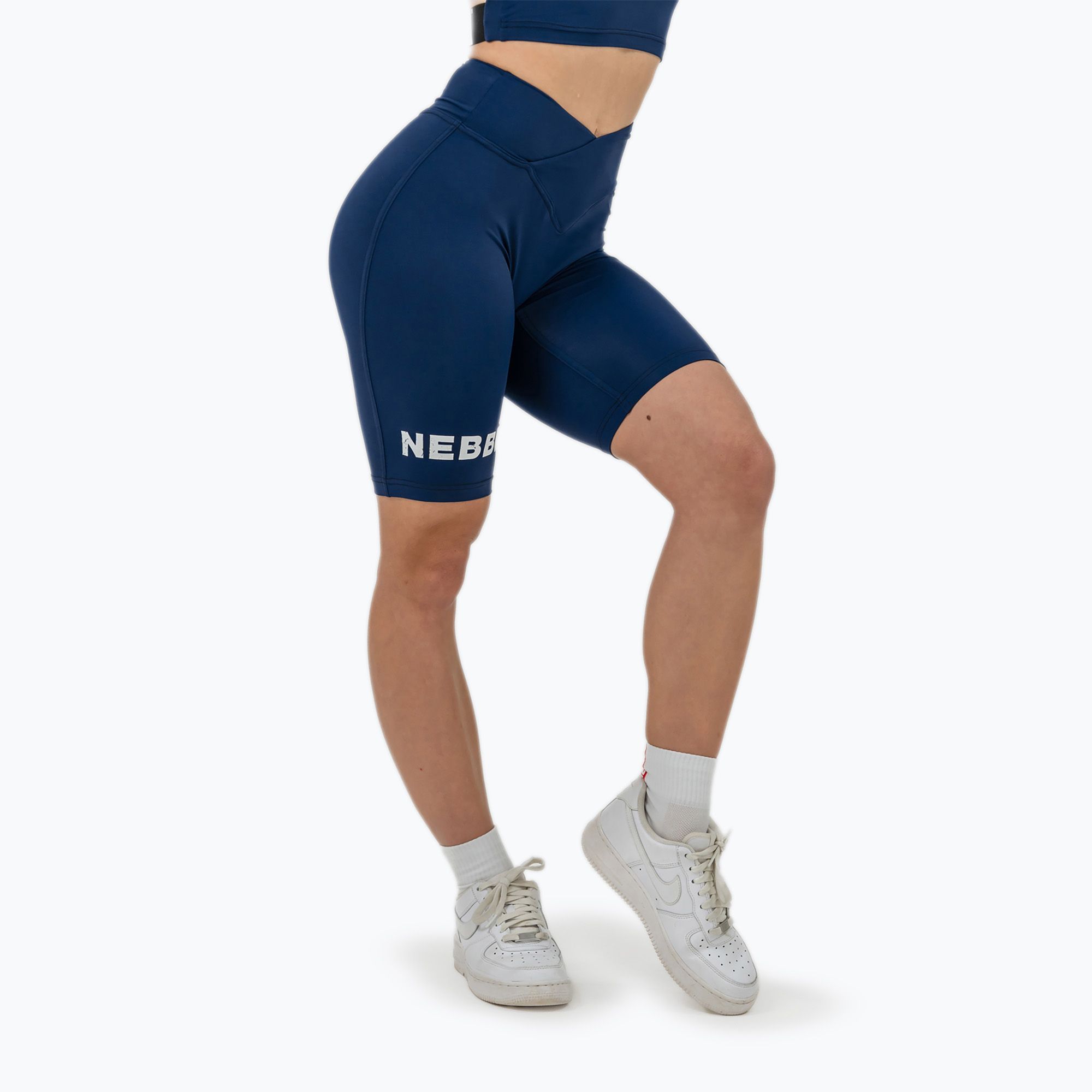 Spodenki treningowe damskie NEBBIA 9″ Snatched High Waisted dark blue 