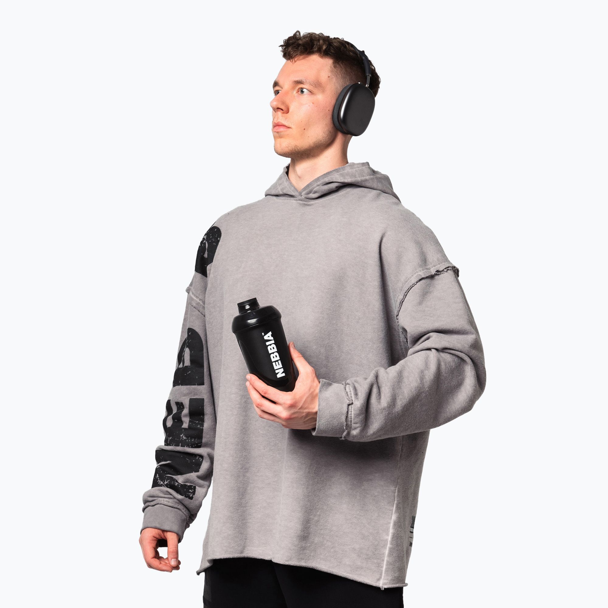 Bluza treningowa męska NEBBIA Washed-Off Hoodie NO BS light grey 