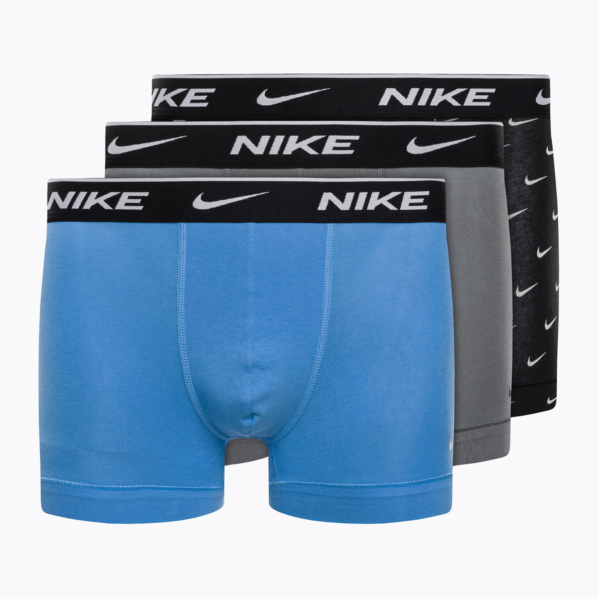 Bokserki męskie Nike Everyday Cotton Stretch Trunk 3 pary swoosh print/grey/uni. blue 