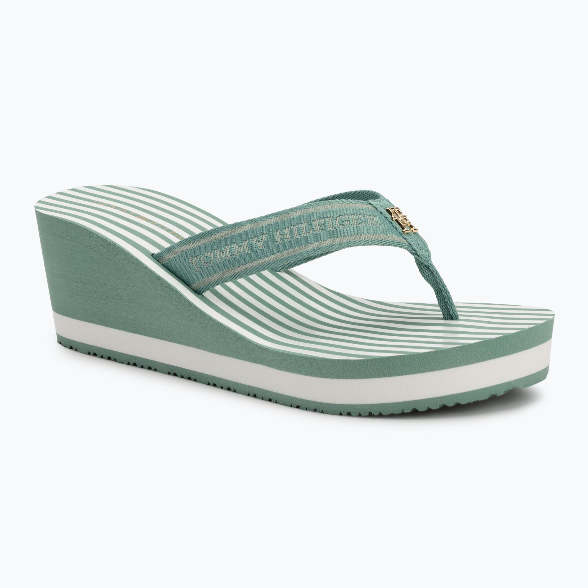 Japonki damskie Tommy Hilfiger Stripes Wedge Beach Sandal charming green 