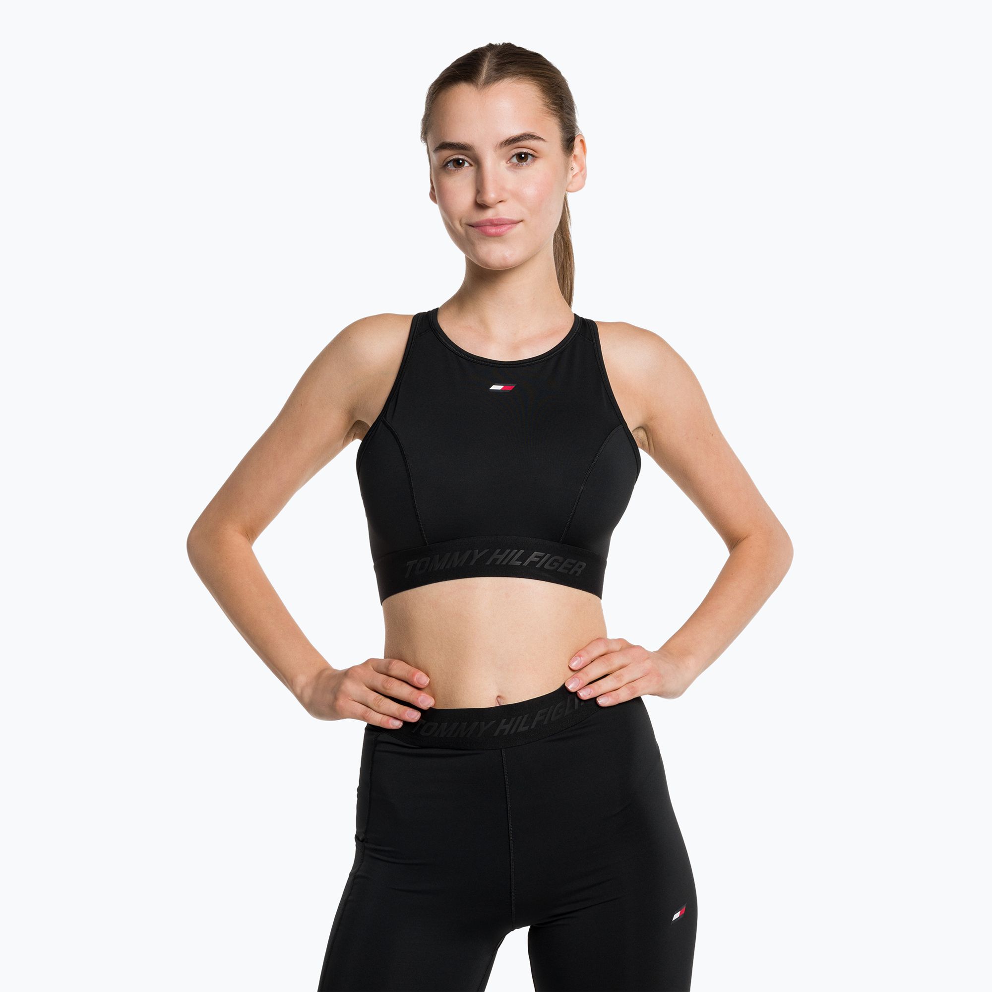 Biustonosz treningowy Tommy Hilfiger Mid Intensity High Neck Core black 