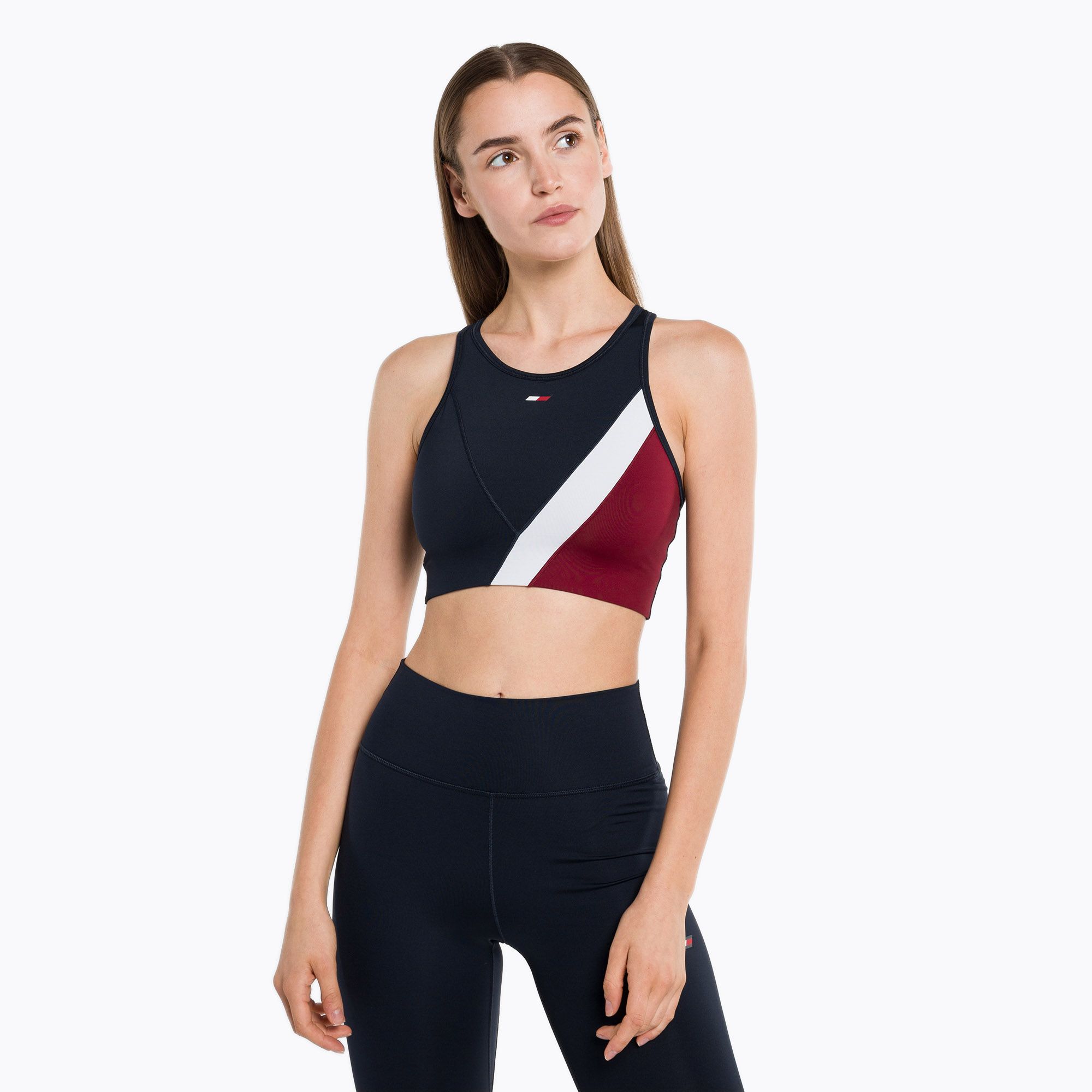 Biustonosz treningowy Tommy Hilfiger Mid Intensity Rwb Colour-Block blue 