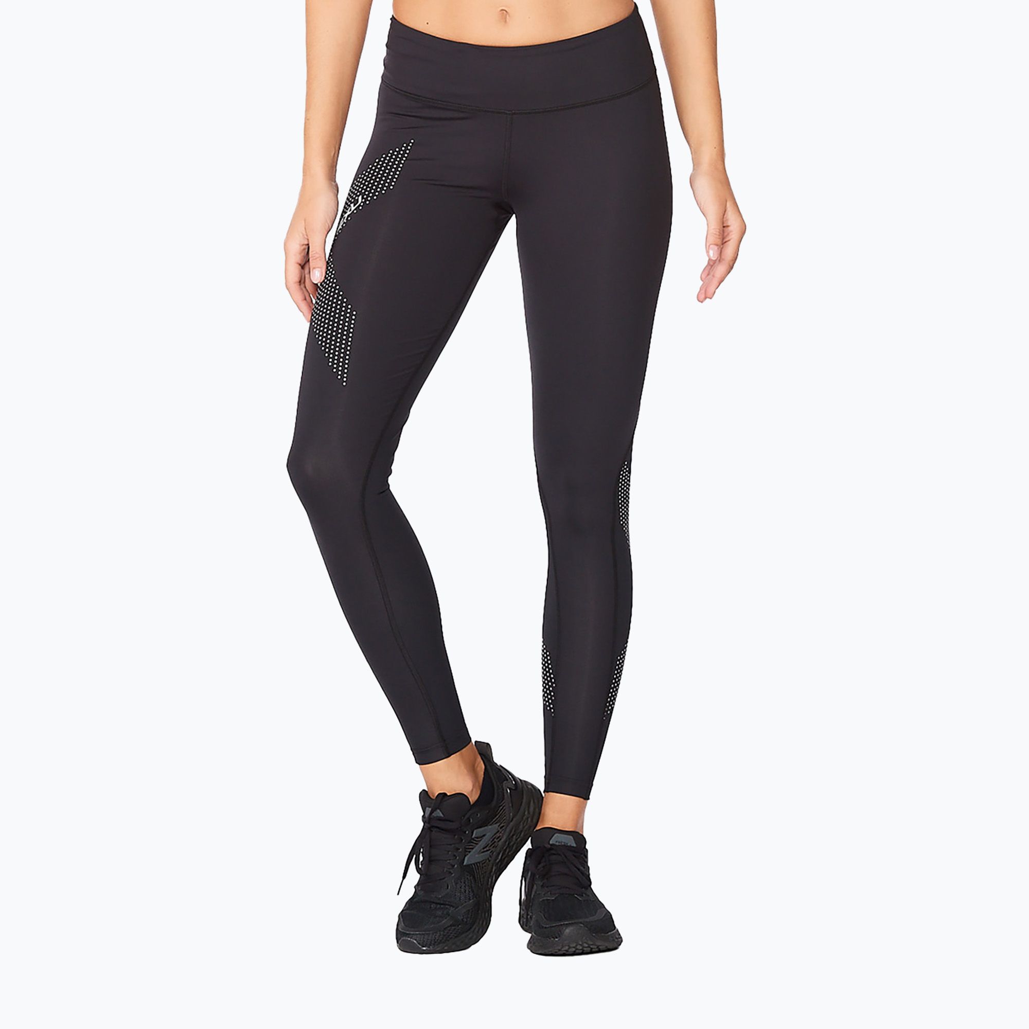 Legginsy treningowe damskie 2XU Motion Mid-Rise Compression black/dotted reflective logo 