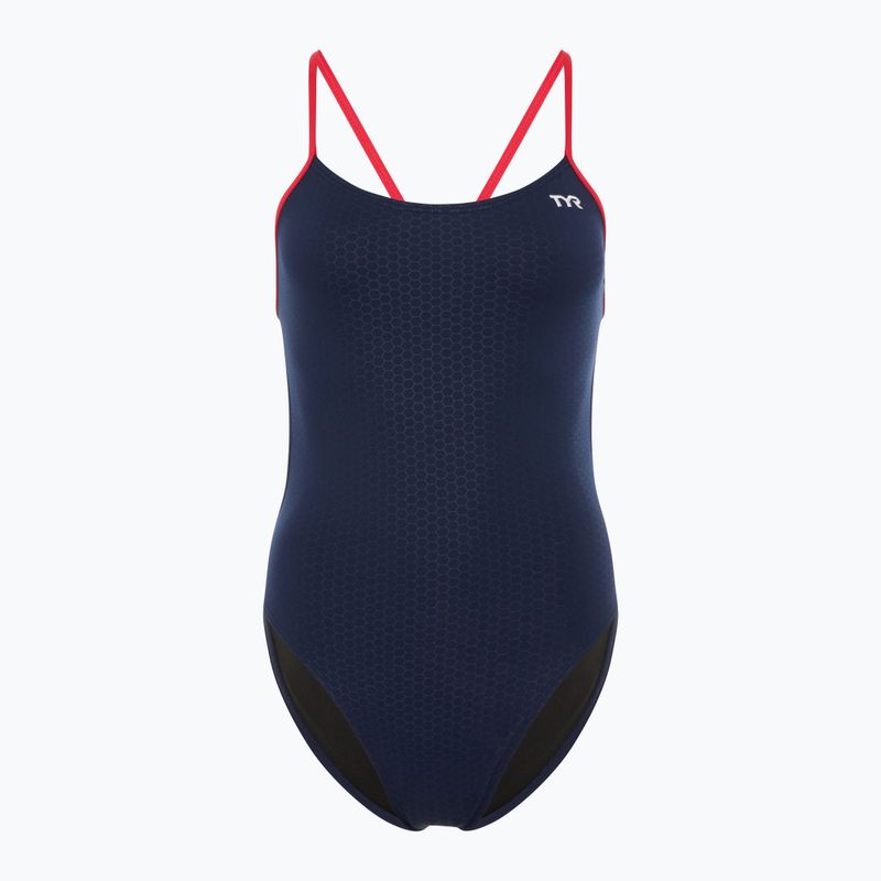Strój pływacki jednoczęściowy damski TYR Hexa Cutoutfit navy/red