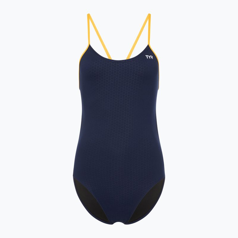 Strój pływacki jednoczęściowy damski TYR Hexa Cutoutfit navy/gold