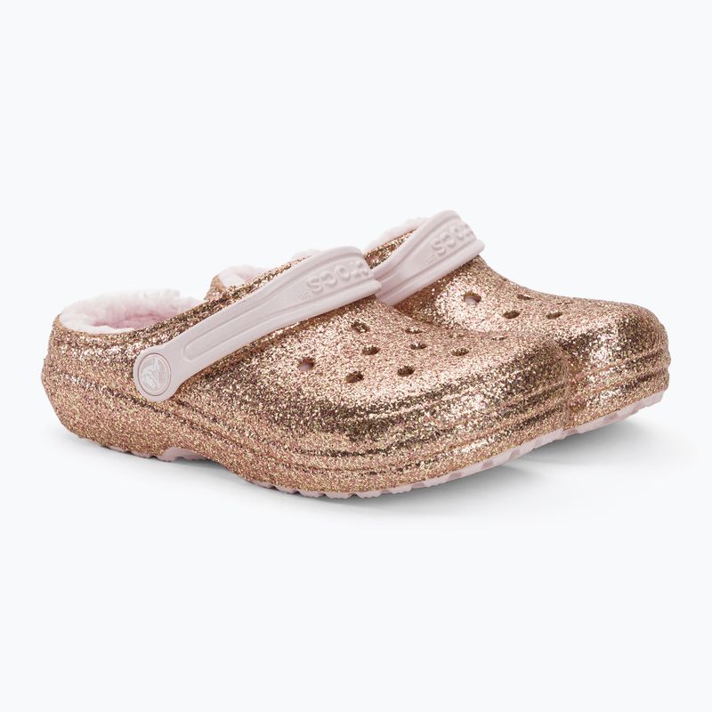 Klapki dziecięce Crocs Classic Lined Glitter Clog gold/barely pink 5