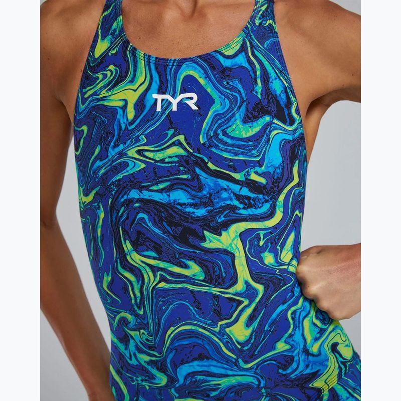 Strój pływacki jednoczęściowy damski TYR Thresher Open Back Hyperblitz blue/green 5