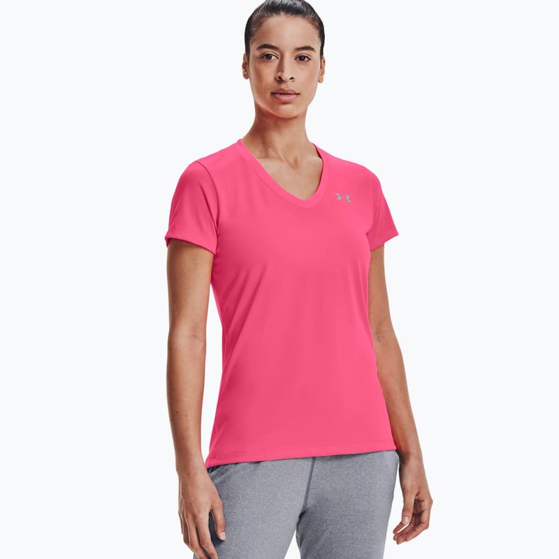 Koszulka treningowa damska Under Armour Tech SSV - Solid cerise/metallic silver 3