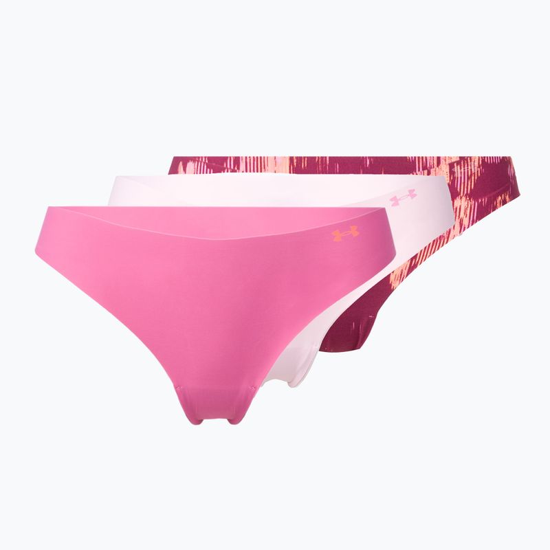 Stringi damskie Under Armour Pure Stretch Thong Print 3 pary pace pink/dark cherry/afterglow