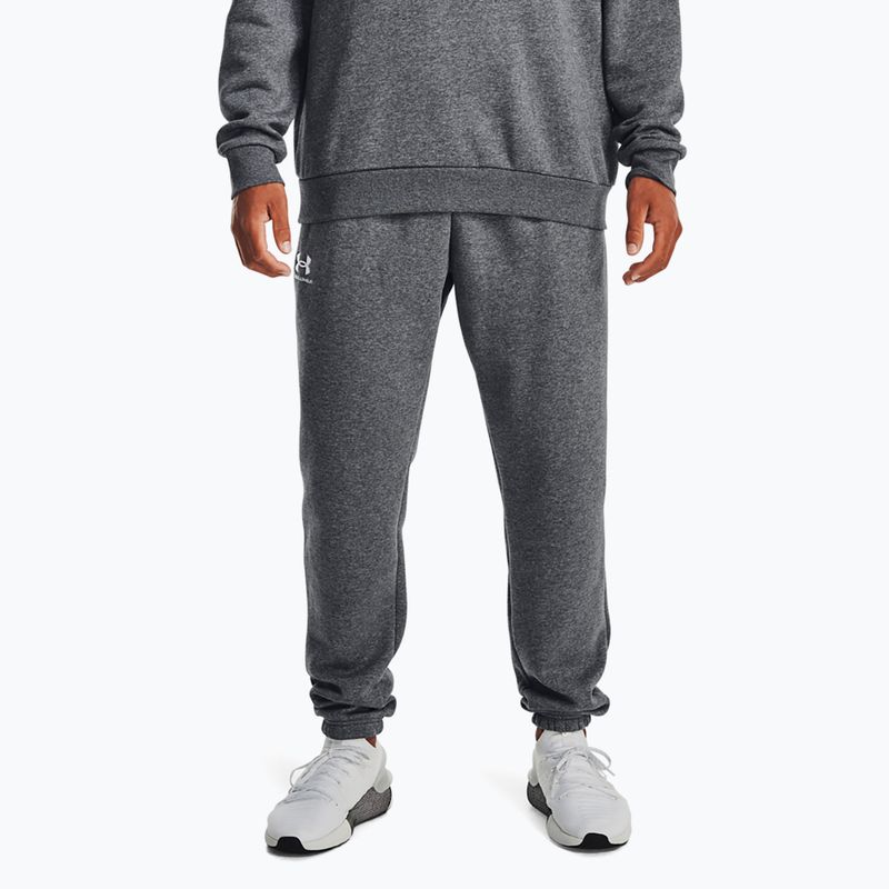 Spodnie treningowe męskie Under Armour Essential Fleece Joggers pitch gray medium heather/white