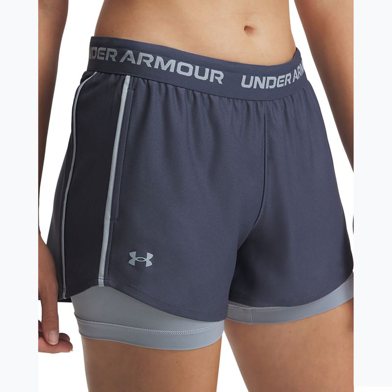 Spodenki treningowe damskie Under Armour Tech Play Up 2in1 downpour gray/harbor blue 4
