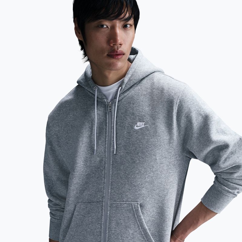 Bluza męska Nike Club Full Zip Hoodie dark grey heather/light smoke grey/white 5