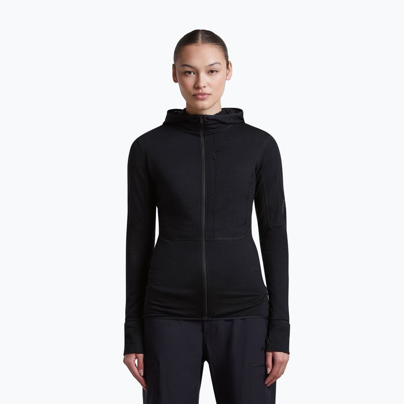 Bluza trekkingowa damska Icebreaker Merino 200 Realfleece Descender Half Zip Hoodie black