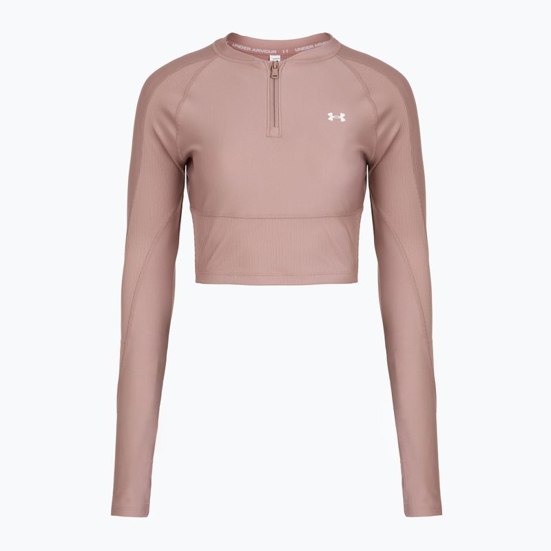 Longsleeve treningowy damski Under Armour HeatGear Rib 1/4 Zip tourmaline pink/tourmaline pink/white