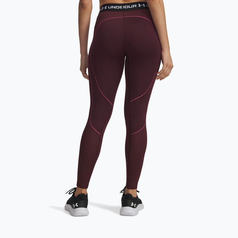 Legginsy treningowe damskie Under Armour ColdGear Textured dark maroon/fuchsia dusk/white 3