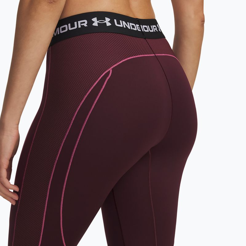 Legginsy treningowe damskie Under Armour ColdGear Textured dark maroon/fuchsia dusk/white 4