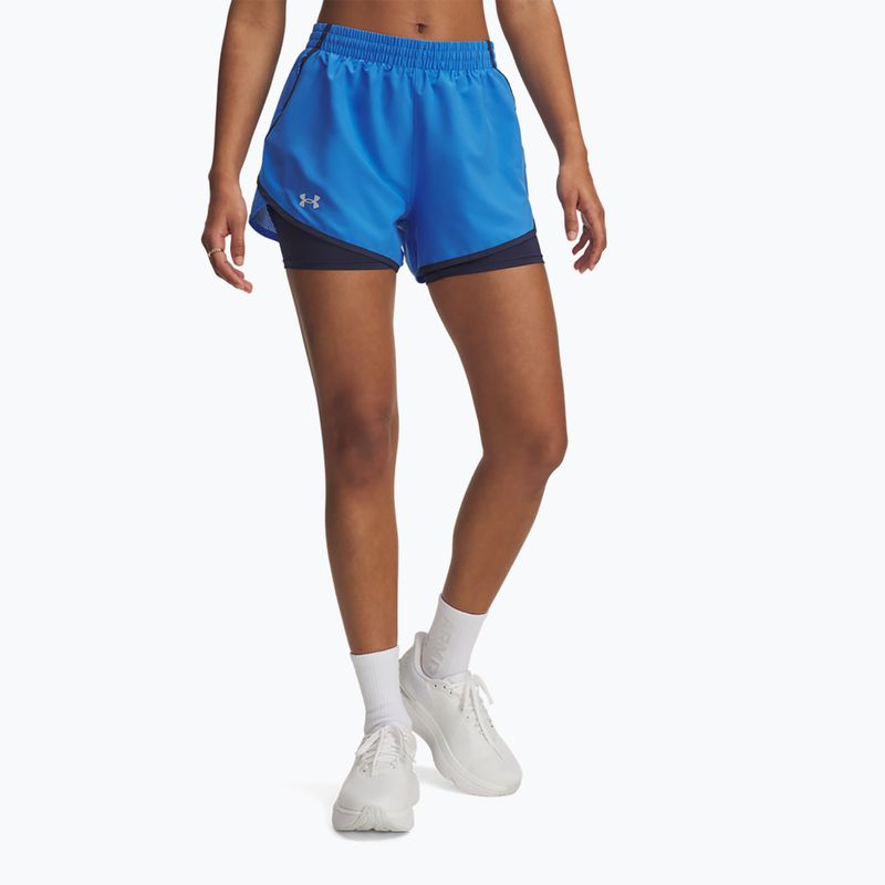 Spodenki do biegania damskie Under Armour Fly By 2in1 blue atlantis/washed navy/reflective