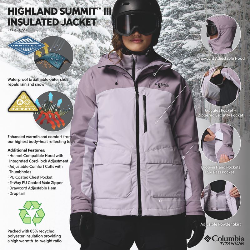 Kurtka narciarska damska Columbia Highland Summit III Insulated lavender pearl/shale purple 14
