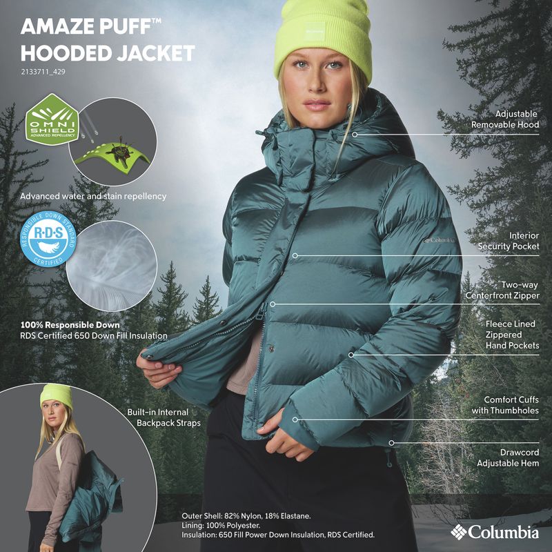 Kurtka puchowa damska Columbia Amaze Puff Hooded everblue high shine 12